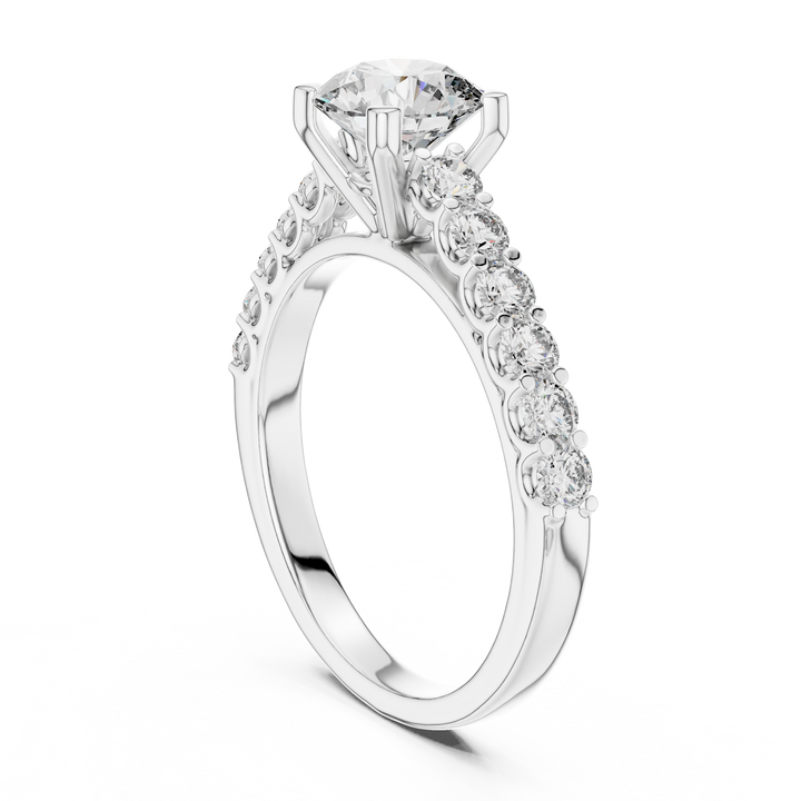 Classic Round Solitaire Engagement Ring with Shared-Prong Accent Shank