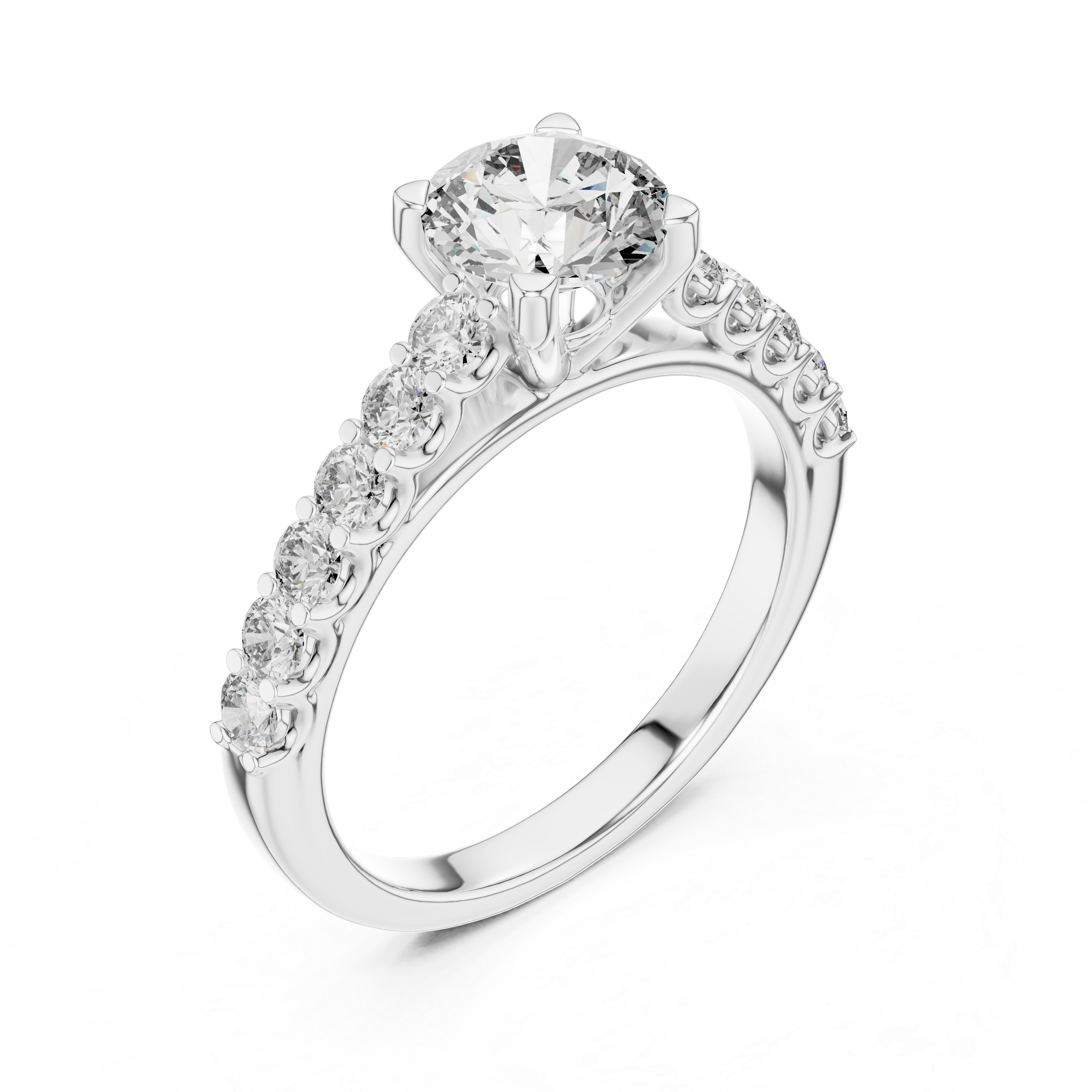 Classic Round Solitaire Engagement Ring with Shared-Prong Accent Shank