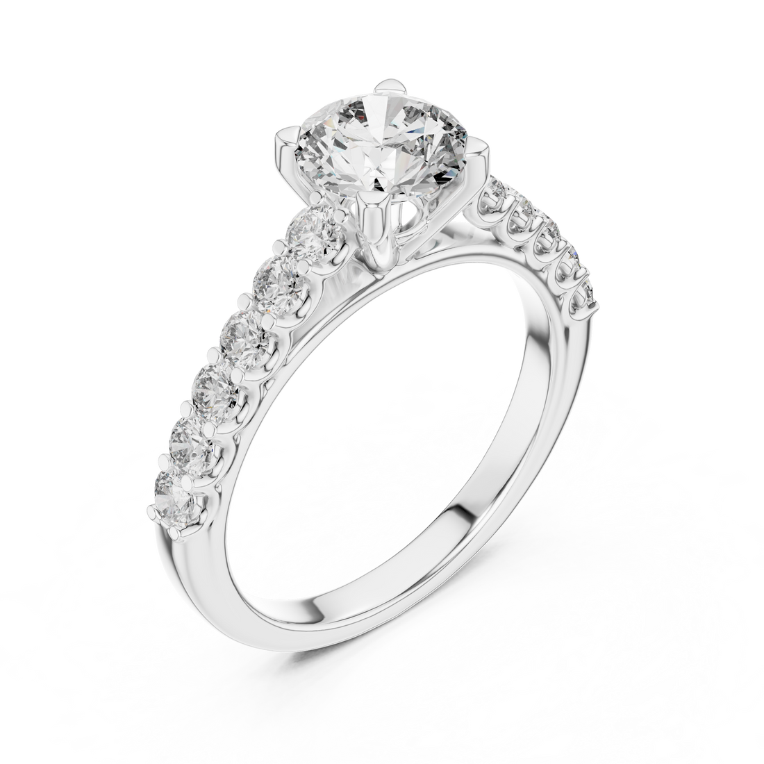 Classic Round Solitaire Engagement Ring with Shared-Prong Accent Shank