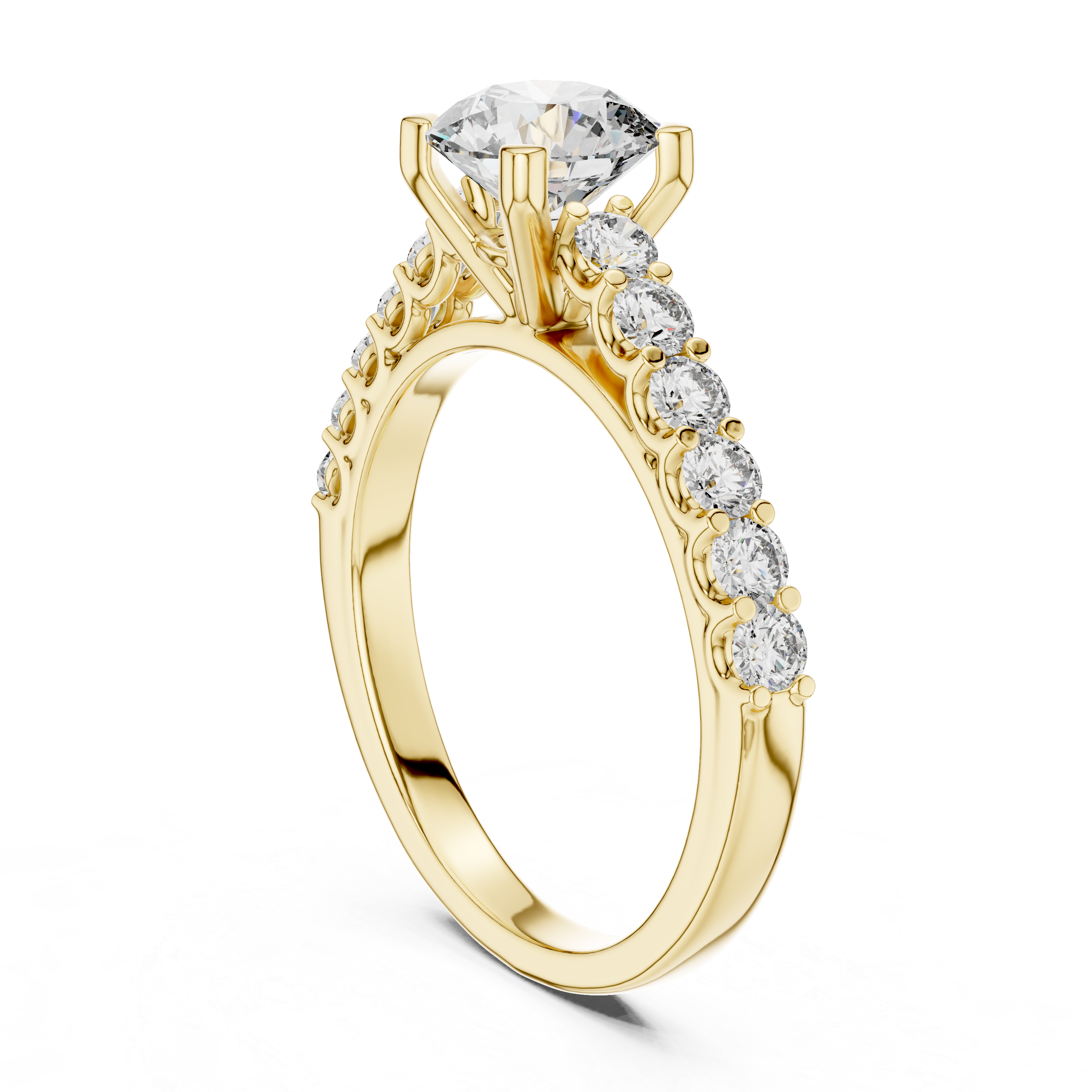Classic Round Solitaire Engagement Ring with Shared-Prong Accent Shank