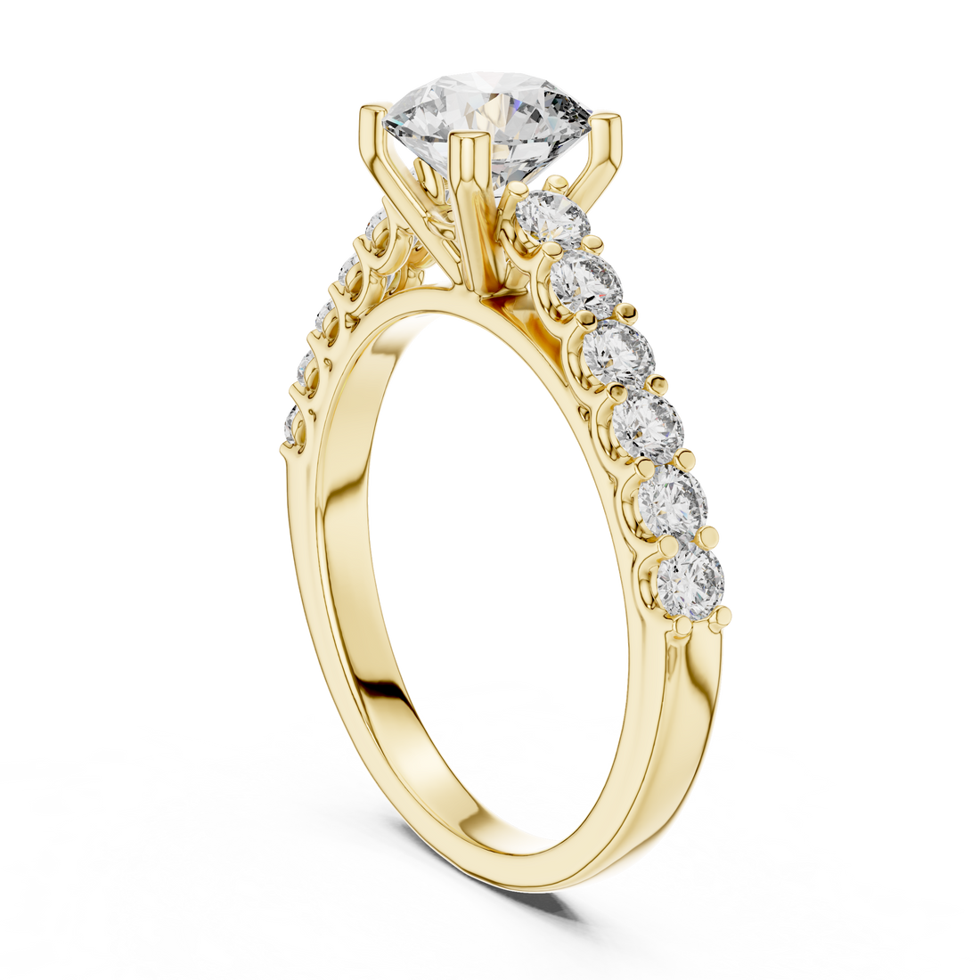 Classic Round Solitaire Engagement Ring with Shared-Prong Accent Shank
