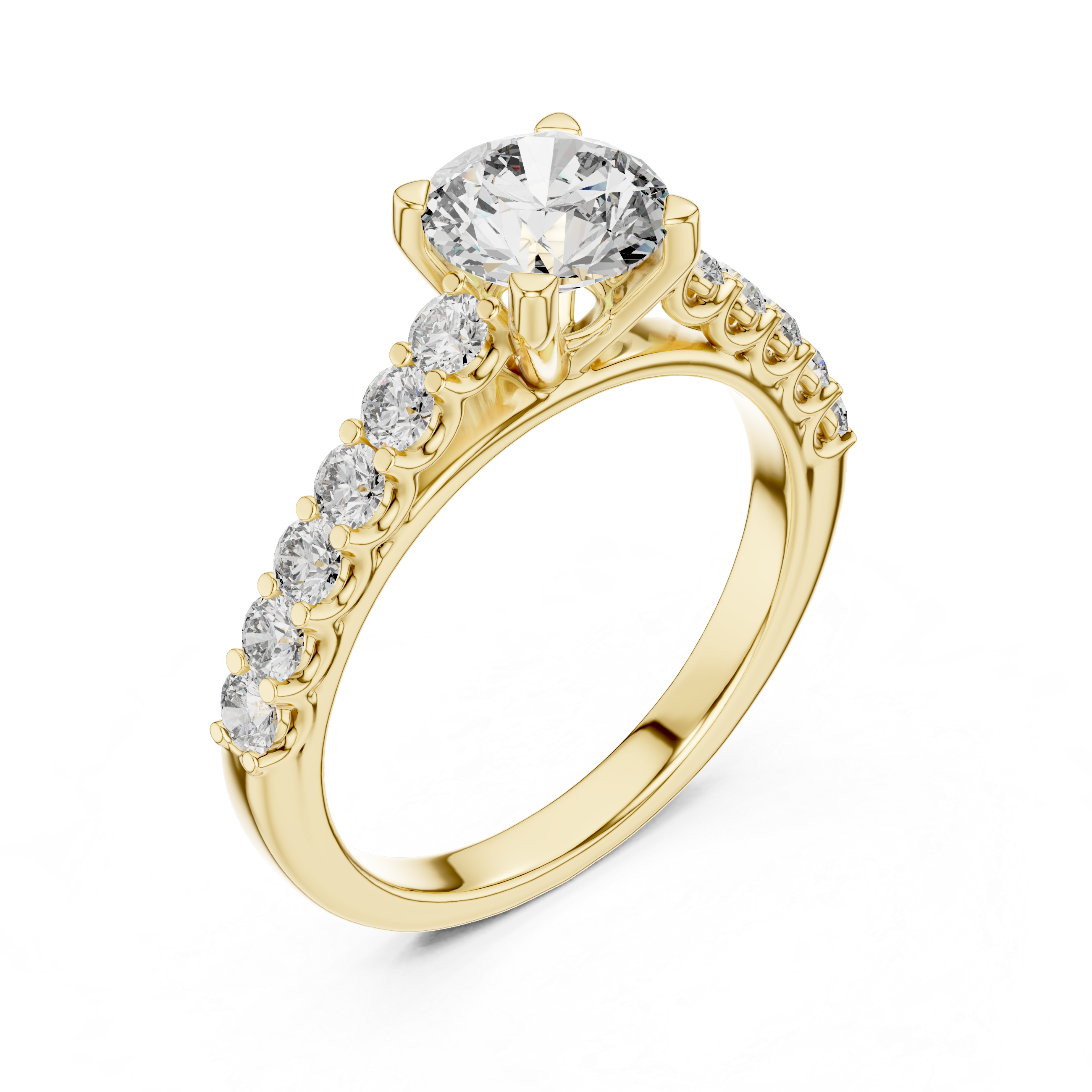 Classic Round Solitaire Engagement Ring with Shared-Prong Accent Shank