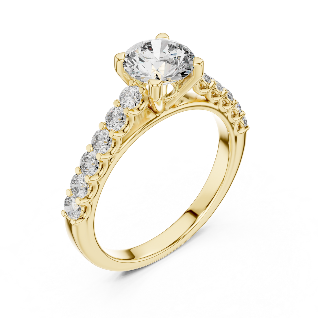 Classic Round Solitaire Engagement Ring with Shared-Prong Accent Shank