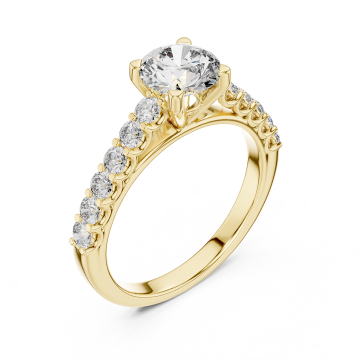 Classic Round Solitaire Engagement Ring with Shared-Prong Accent Shank