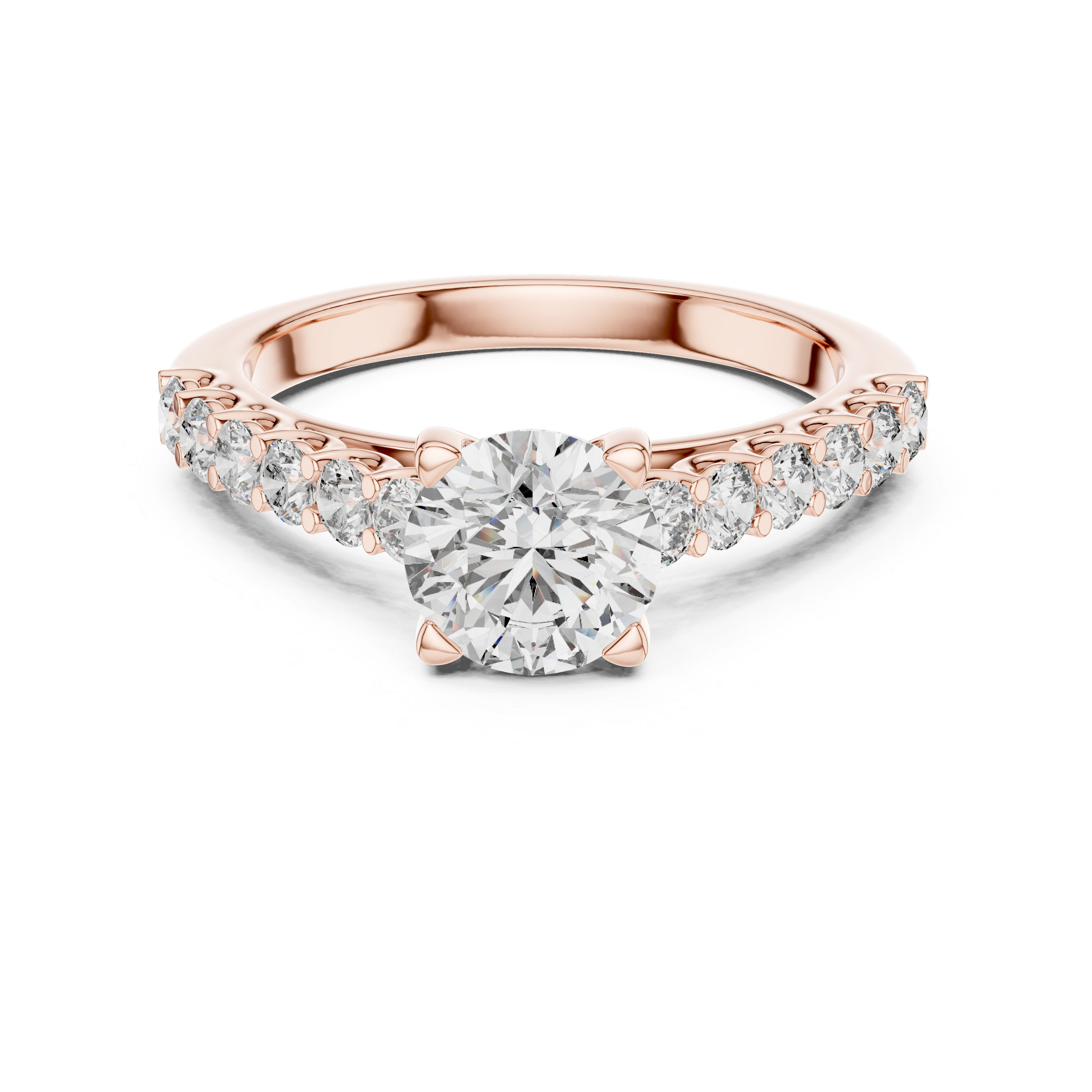 Classic Round Solitaire Engagement Ring with Shared-Prong Accent Shank