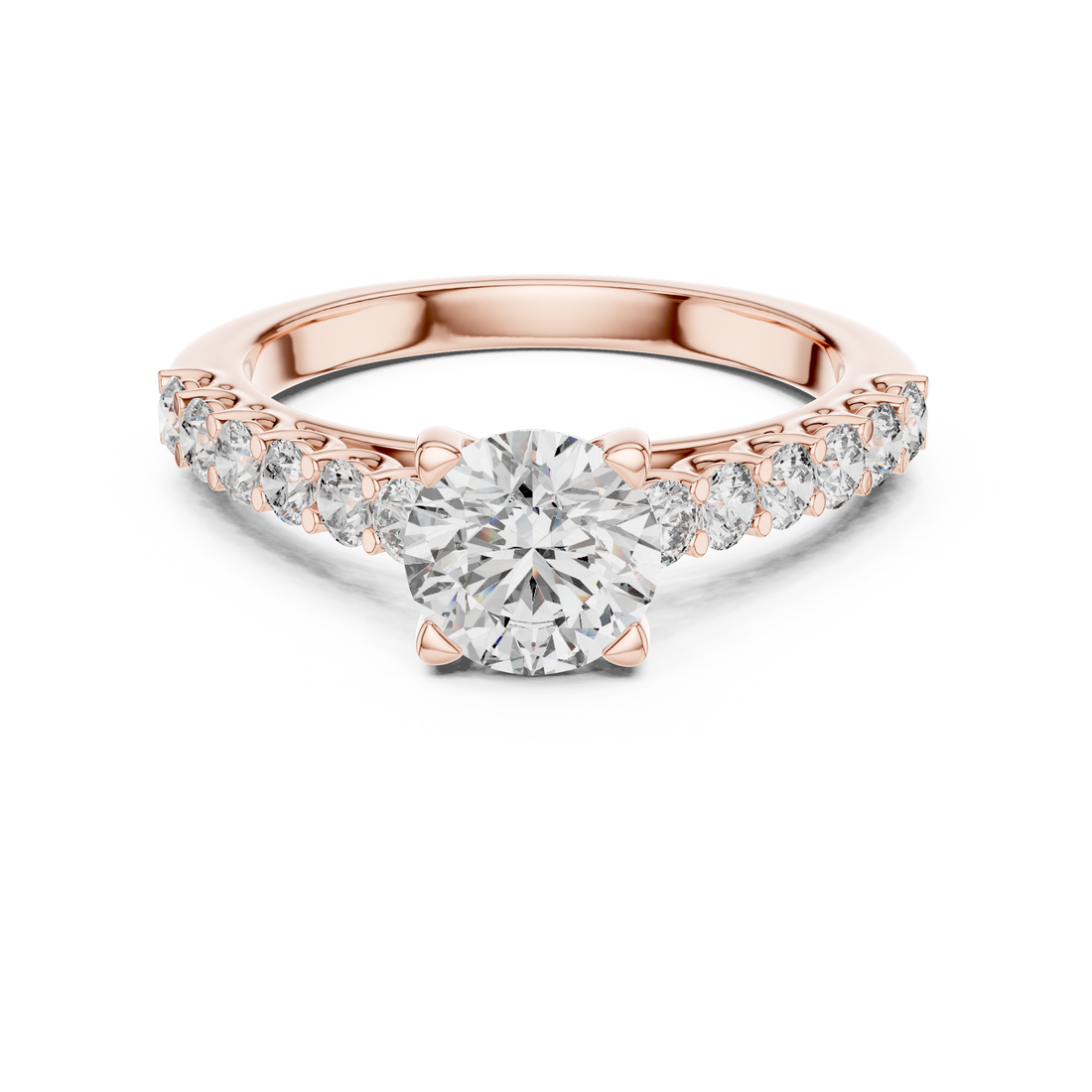 Classic Round Solitaire Engagement Ring with Shared-Prong Accent Shank