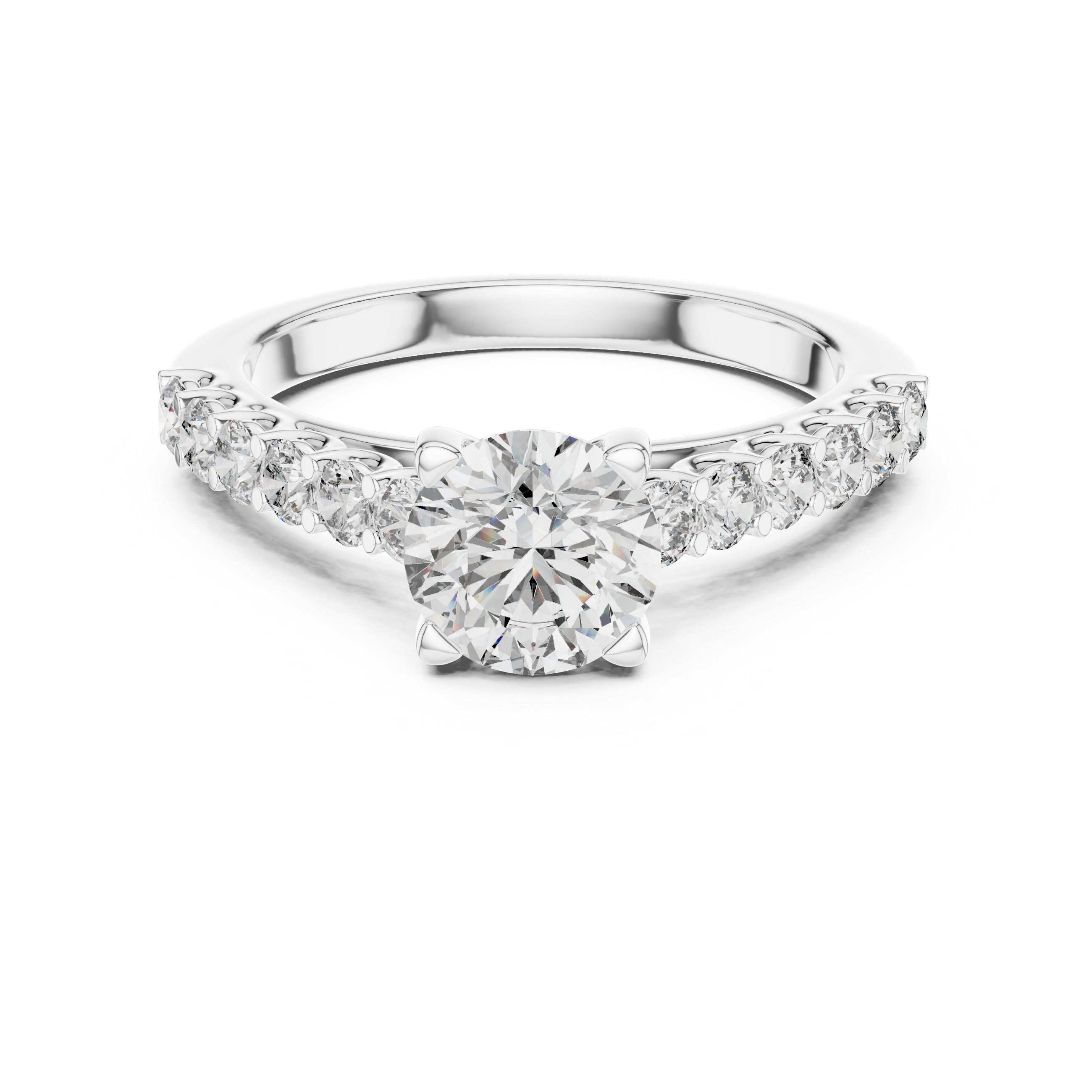 Classic Round Solitaire Engagement Ring with Shared-Prong Accent Shank