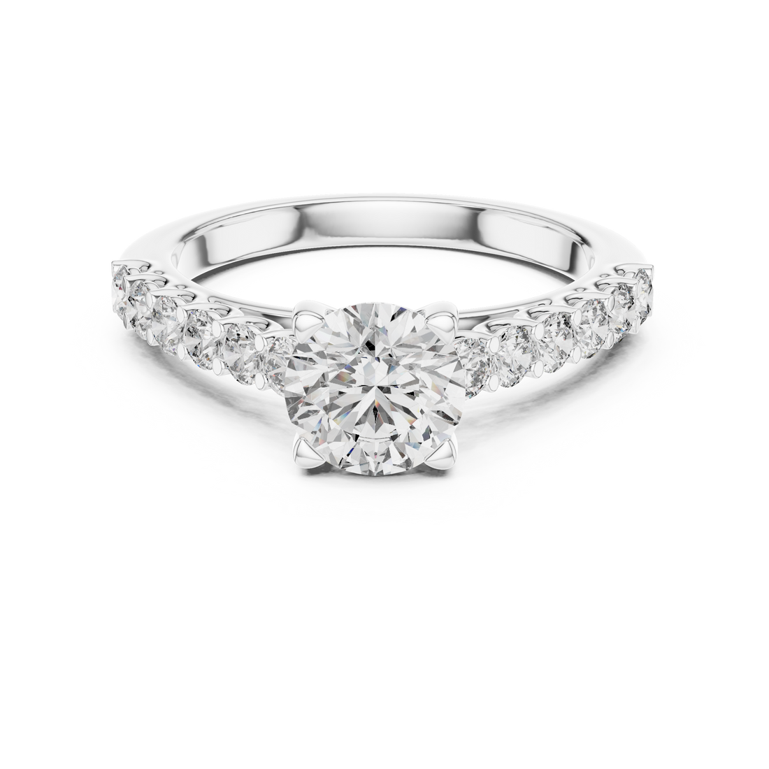 Classic Round Solitaire Engagement Ring with Shared-Prong Accent Shank
