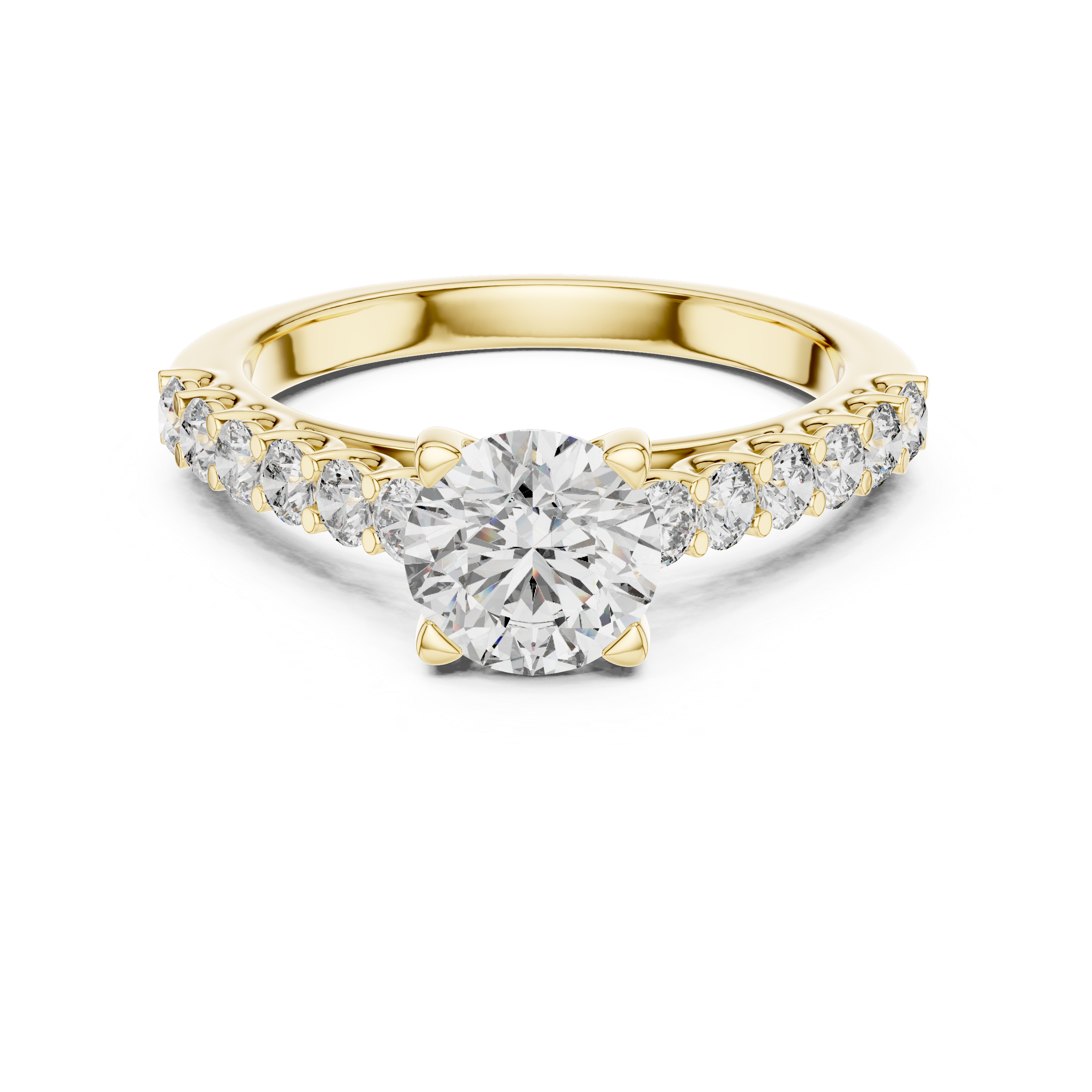 Classic Round Solitaire Engagement Ring with Shared-Prong Accent Shank