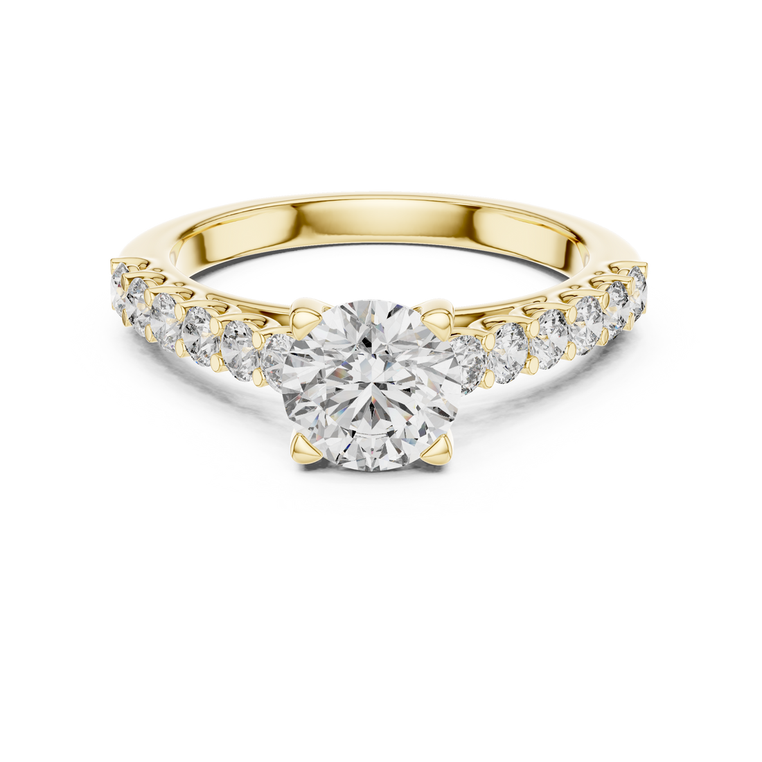 Classic Round Solitaire Engagement Ring with Shared-Prong Accent Shank