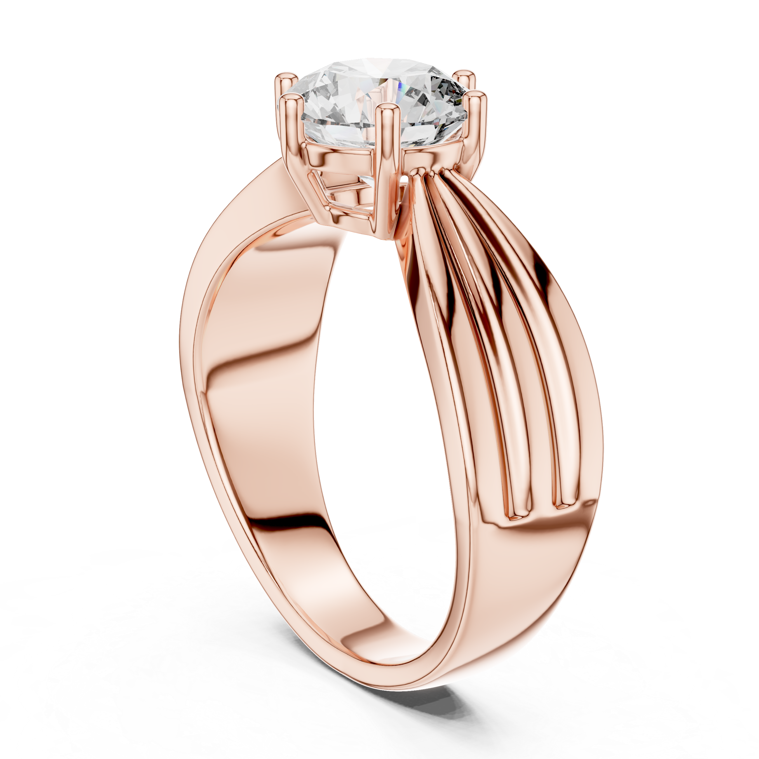 Round Solitaire Engagement Ring with Multi-Strand Tapered Band
