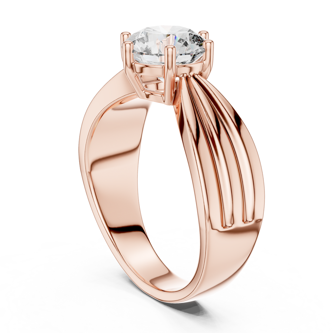 Round Solitaire Engagement Ring with Multi-Strand Tapered Band