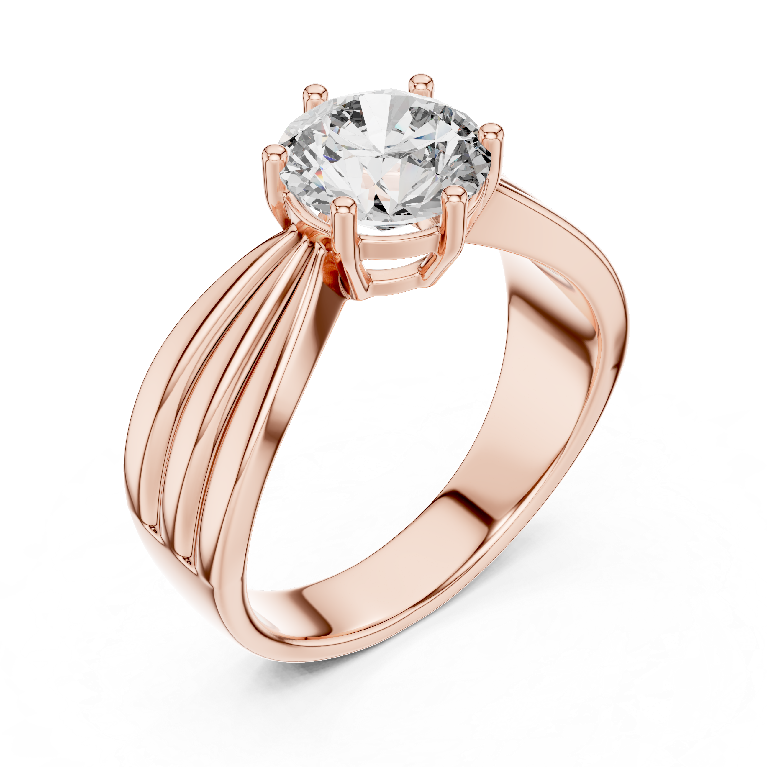 Round Solitaire Engagement Ring with Multi-Strand Tapered Band