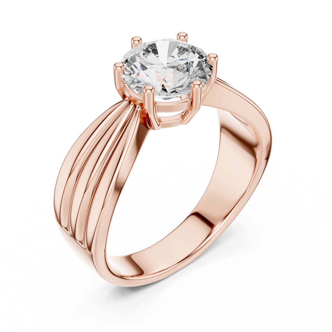 Round Solitaire Engagement Ring with Multi-Strand Tapered Band