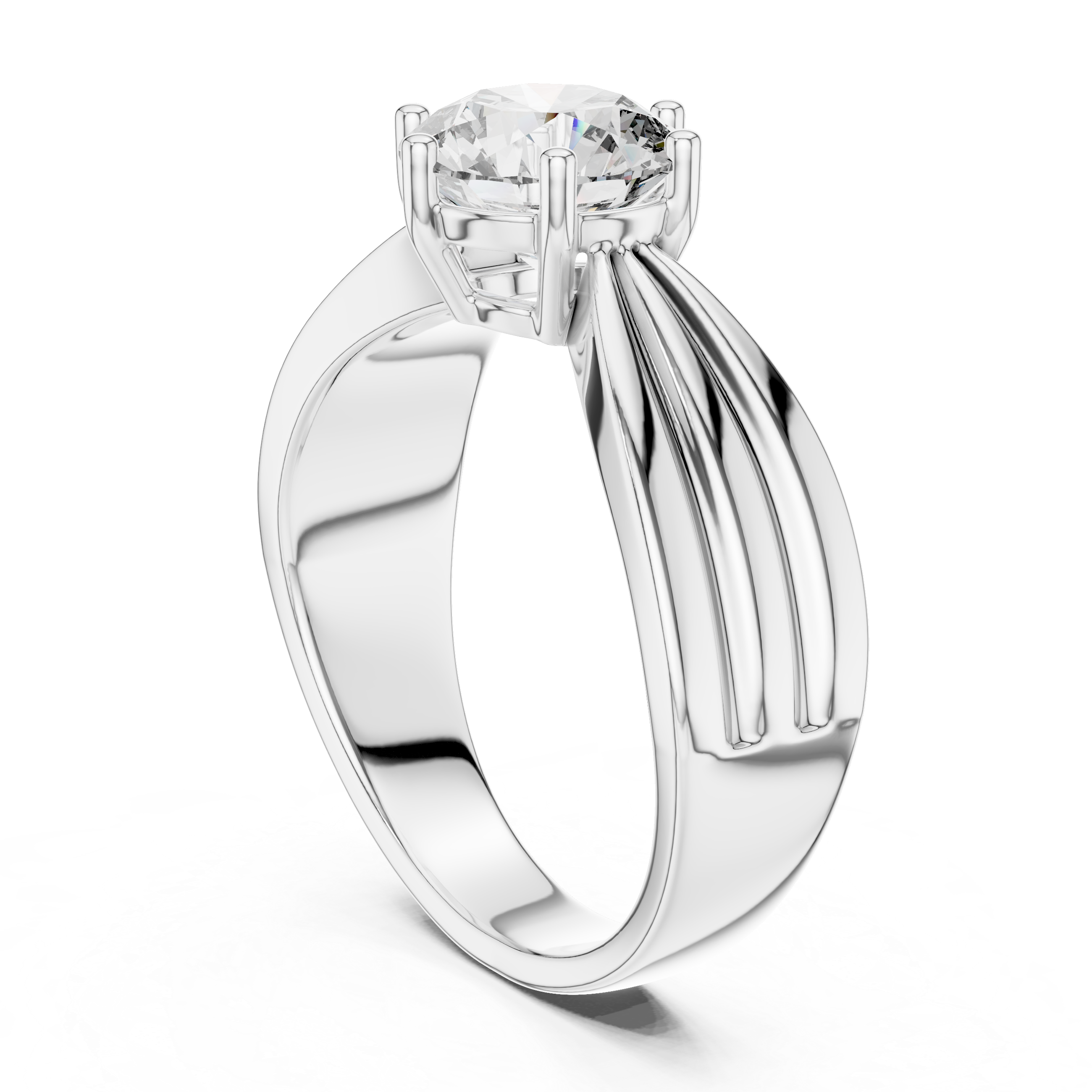 Round Solitaire Engagement Ring with Multi-Strand Tapered Band