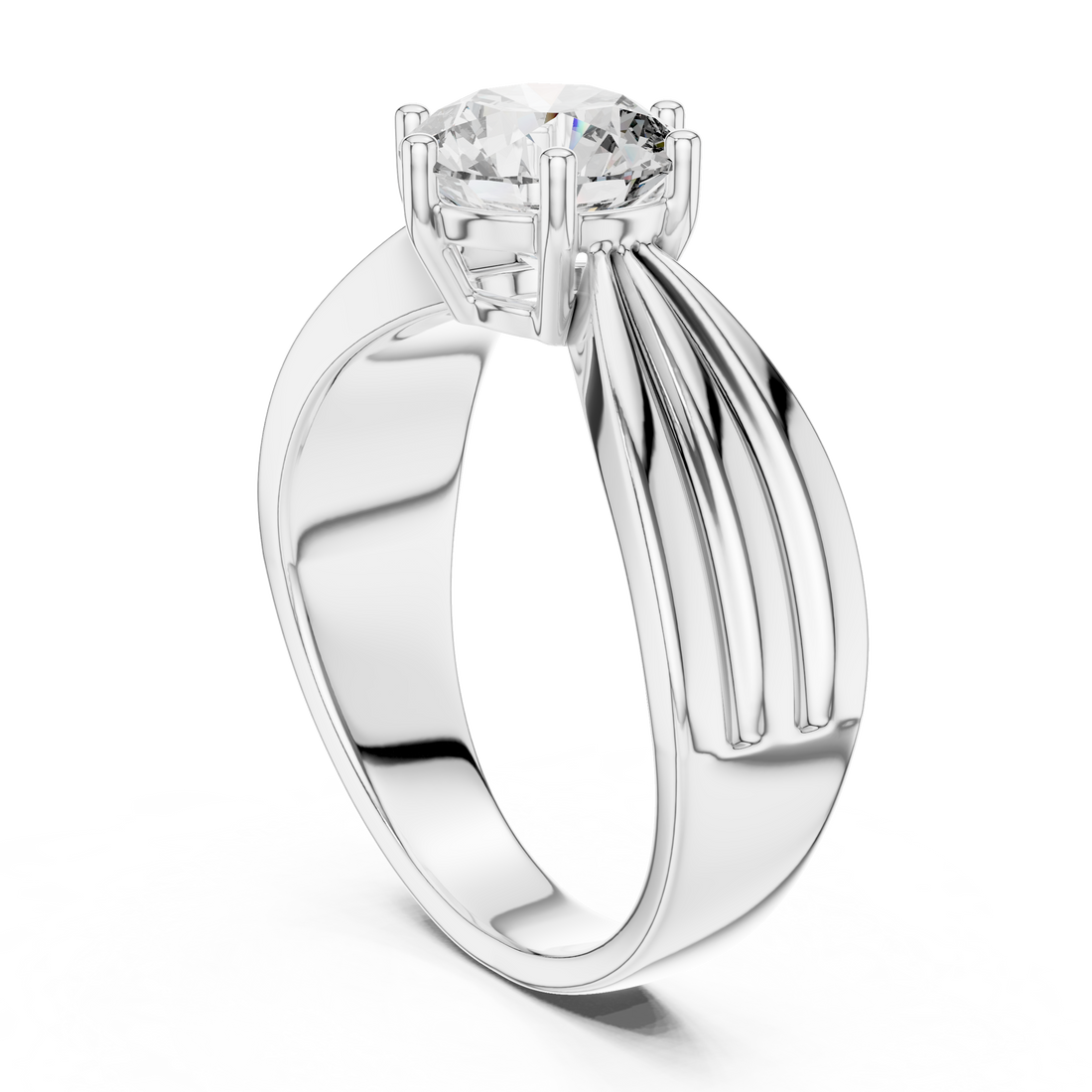 Round Solitaire Engagement Ring with Multi-Strand Tapered Band