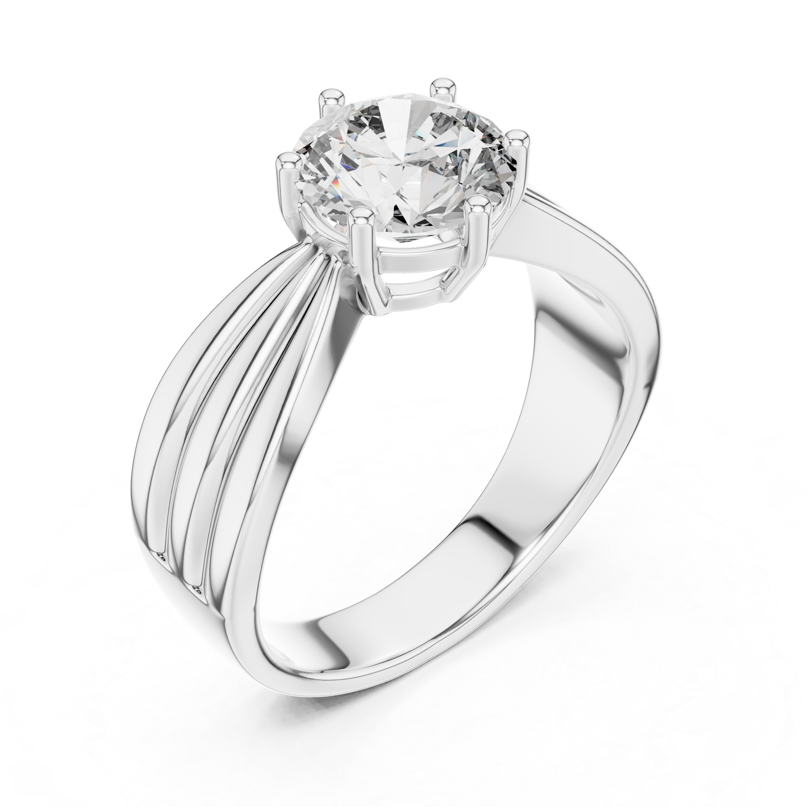 Round Solitaire Engagement Ring with Multi-Strand Tapered Band