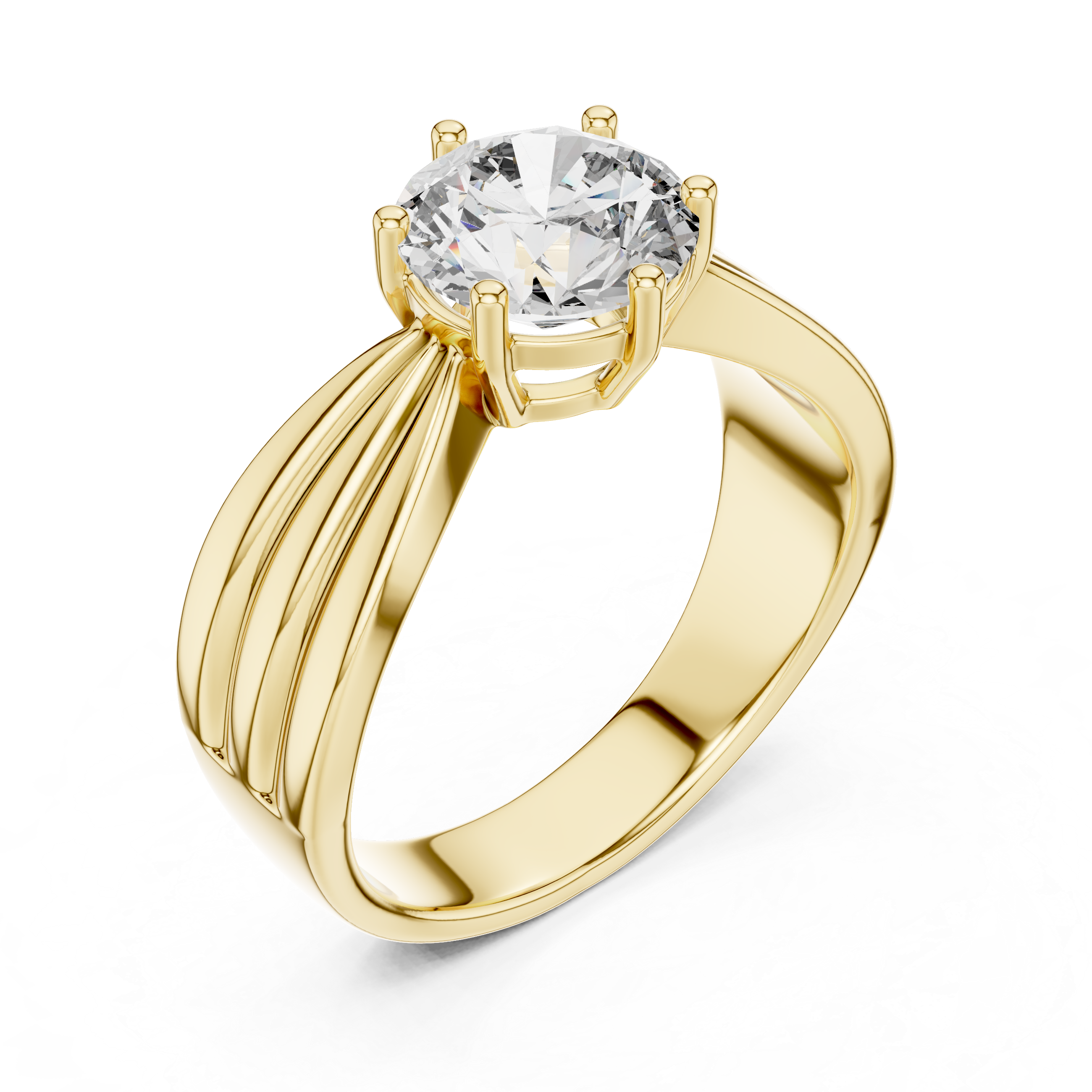 Round Solitaire Engagement Ring with Multi-Strand Tapered Band