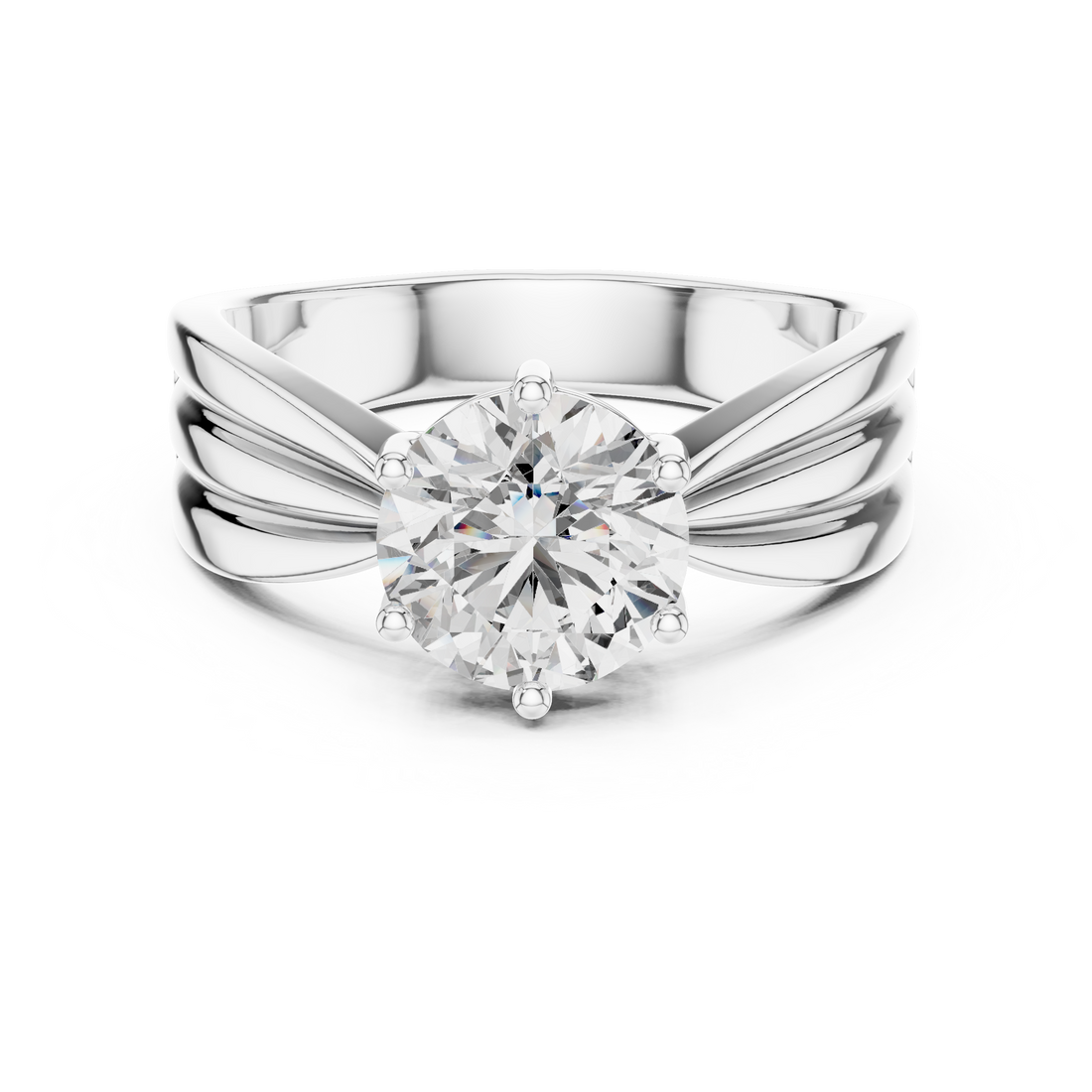 Round Solitaire Engagement Ring with Multi-Strand Tapered Band
