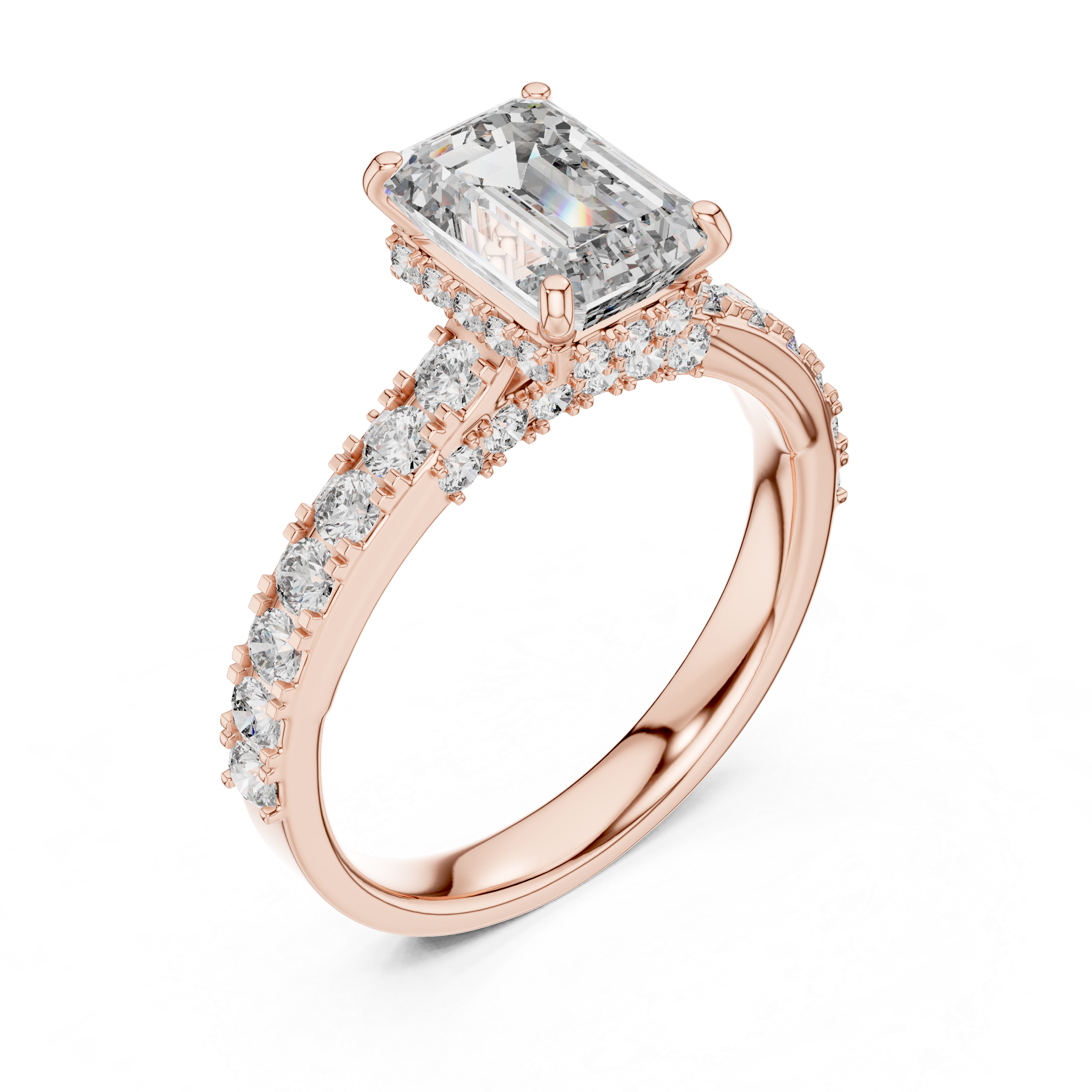 Emerald-Cut Diamond Engagement Ring with Under-Halo & Accent Shank