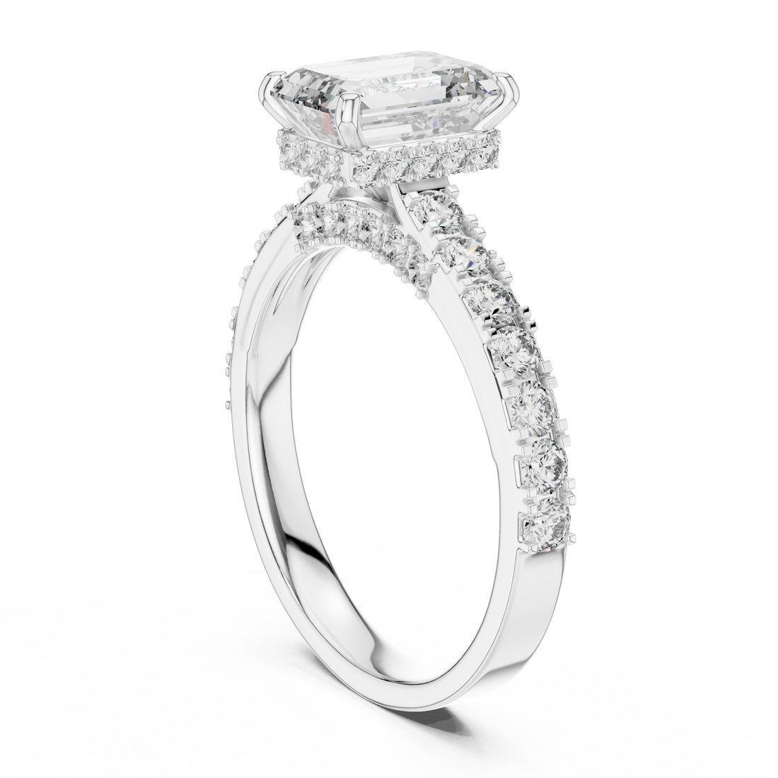 Emerald-Cut Diamond Engagement Ring with Under-Halo & Accent Shank