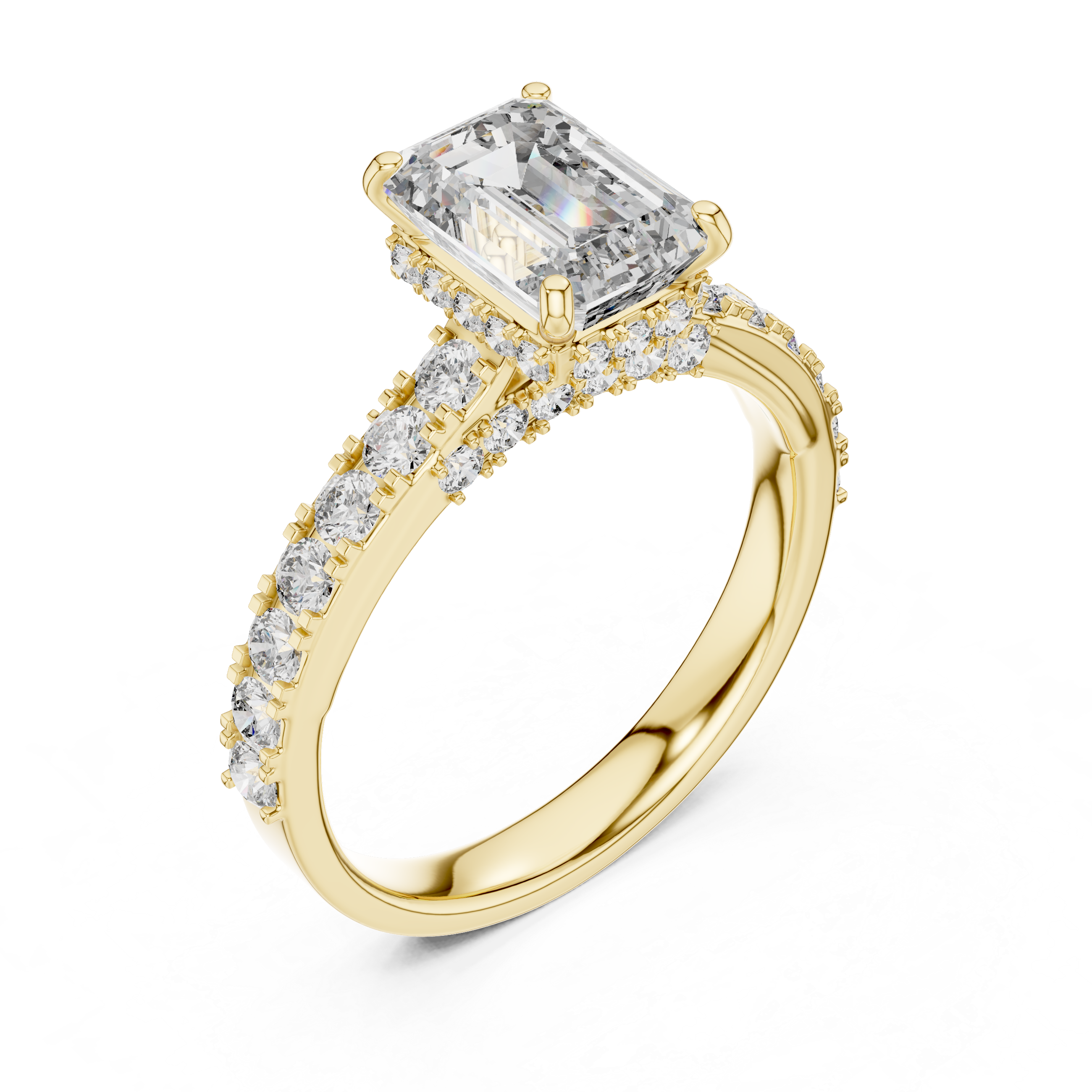 Emerald-Cut Diamond Engagement Ring with Under-Halo & Accent Shank