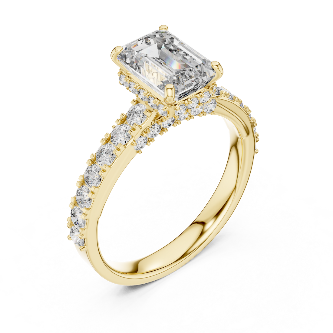 Emerald-Cut Diamond Engagement Ring with Under-Halo & Accent Shank