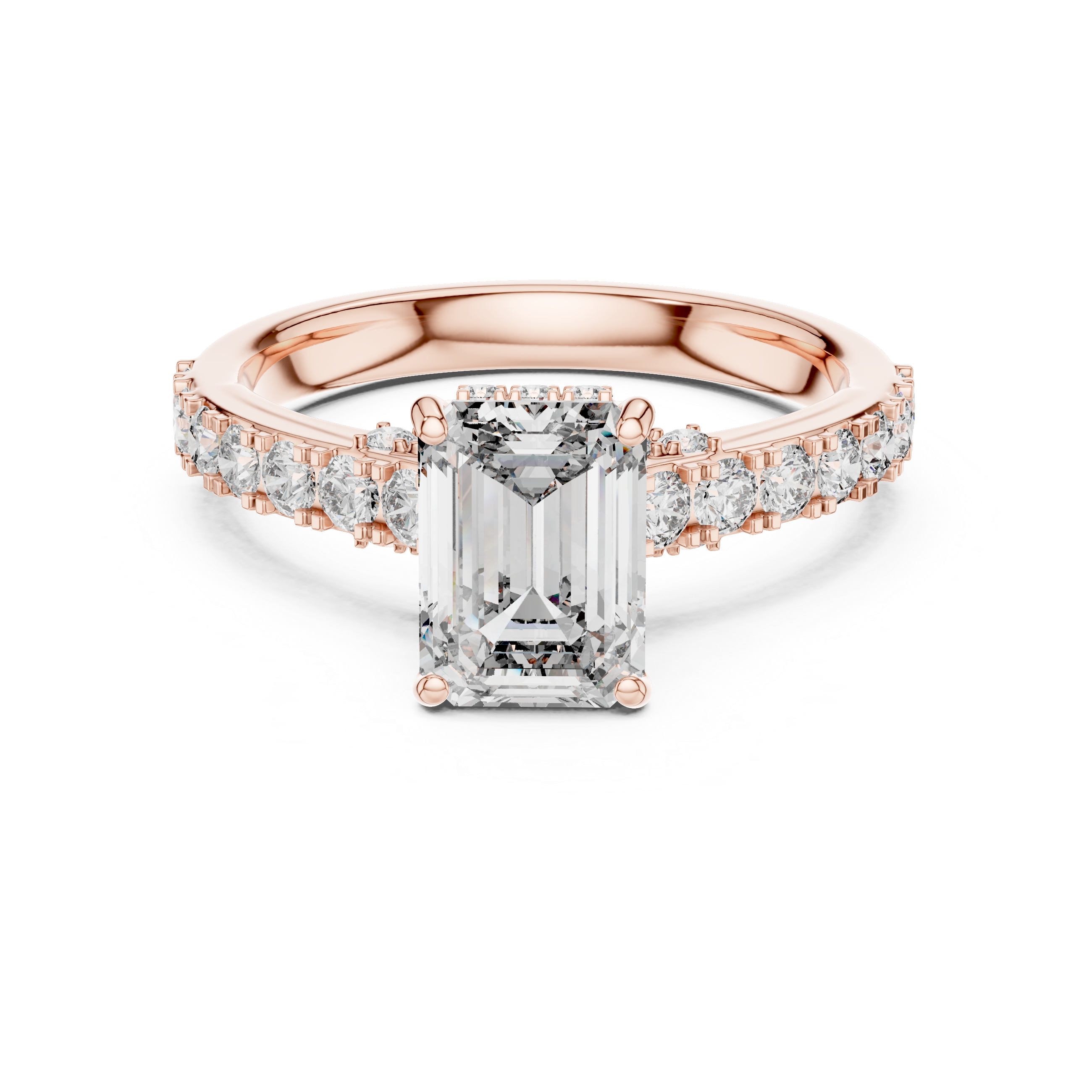 Emerald-Cut Diamond Engagement Ring with Under-Halo & Accent Shank
