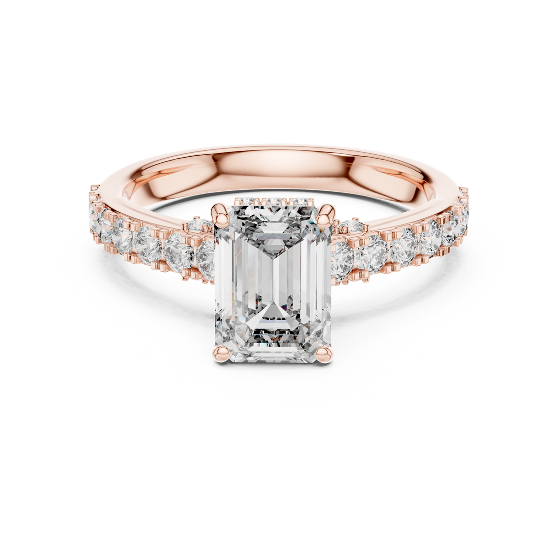 Emerald-Cut Diamond Engagement Ring with Under-Halo & Accent Shank