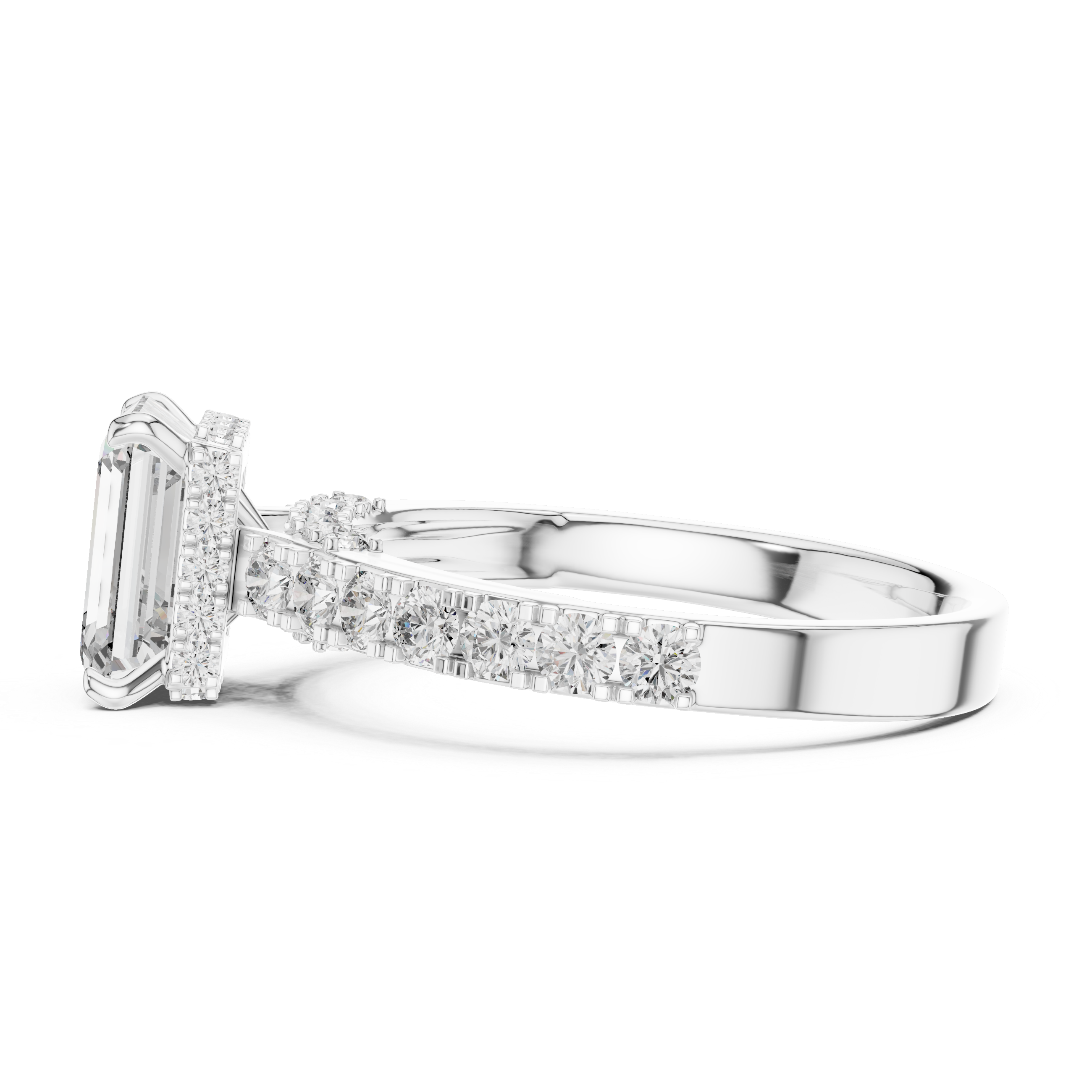 Emerald-Cut Diamond Engagement Ring with Under-Halo & Accent Shank