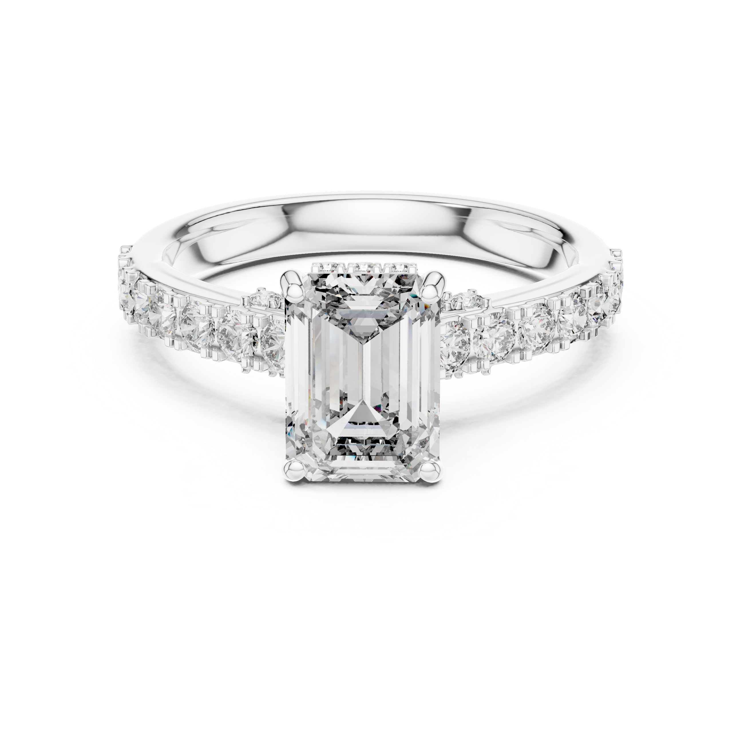 Emerald-Cut Diamond Engagement Ring with Under-Halo & Accent Shank