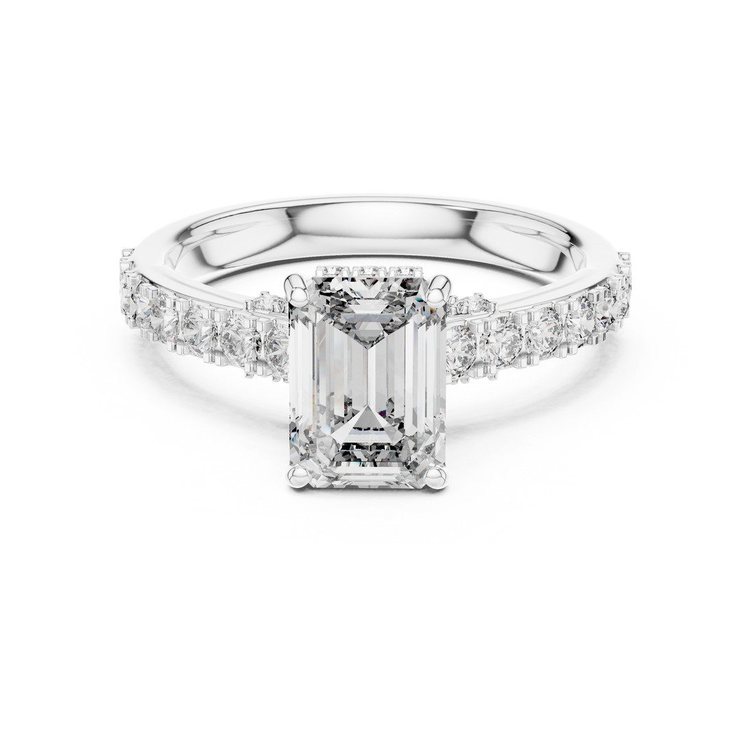 Emerald-Cut Diamond Engagement Ring with Under-Halo & Accent Shank