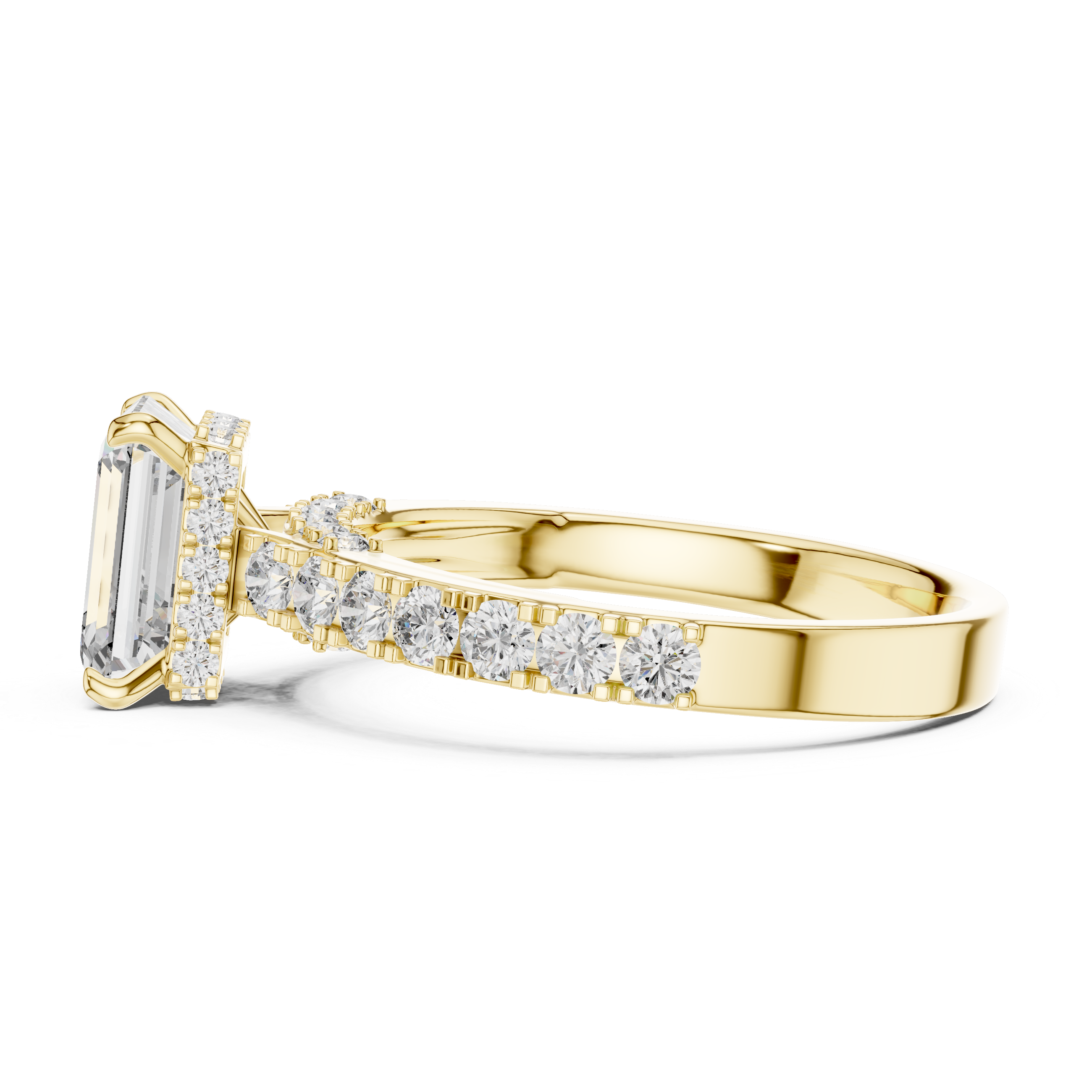 Emerald-Cut Diamond Engagement Ring with Under-Halo & Accent Shank