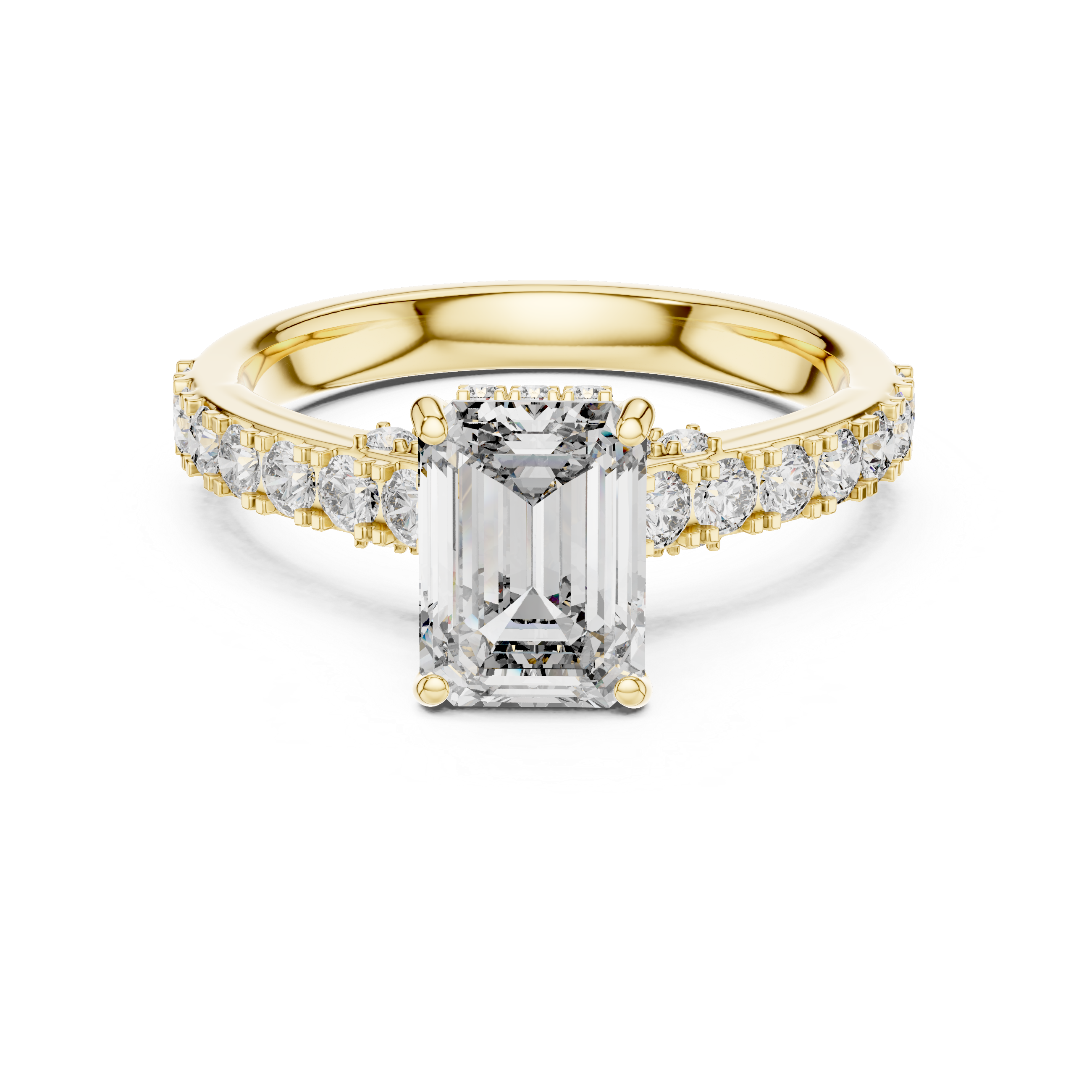 Emerald-Cut Diamond Engagement Ring with Under-Halo & Accent Shank