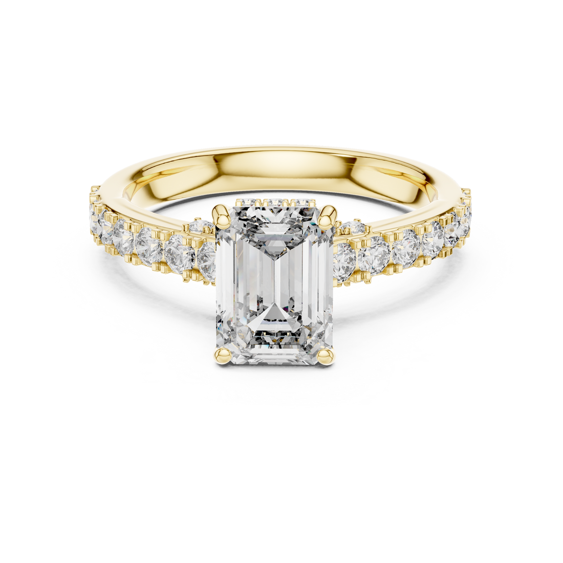 Emerald-Cut Diamond Engagement Ring with Under-Halo & Accent Shank