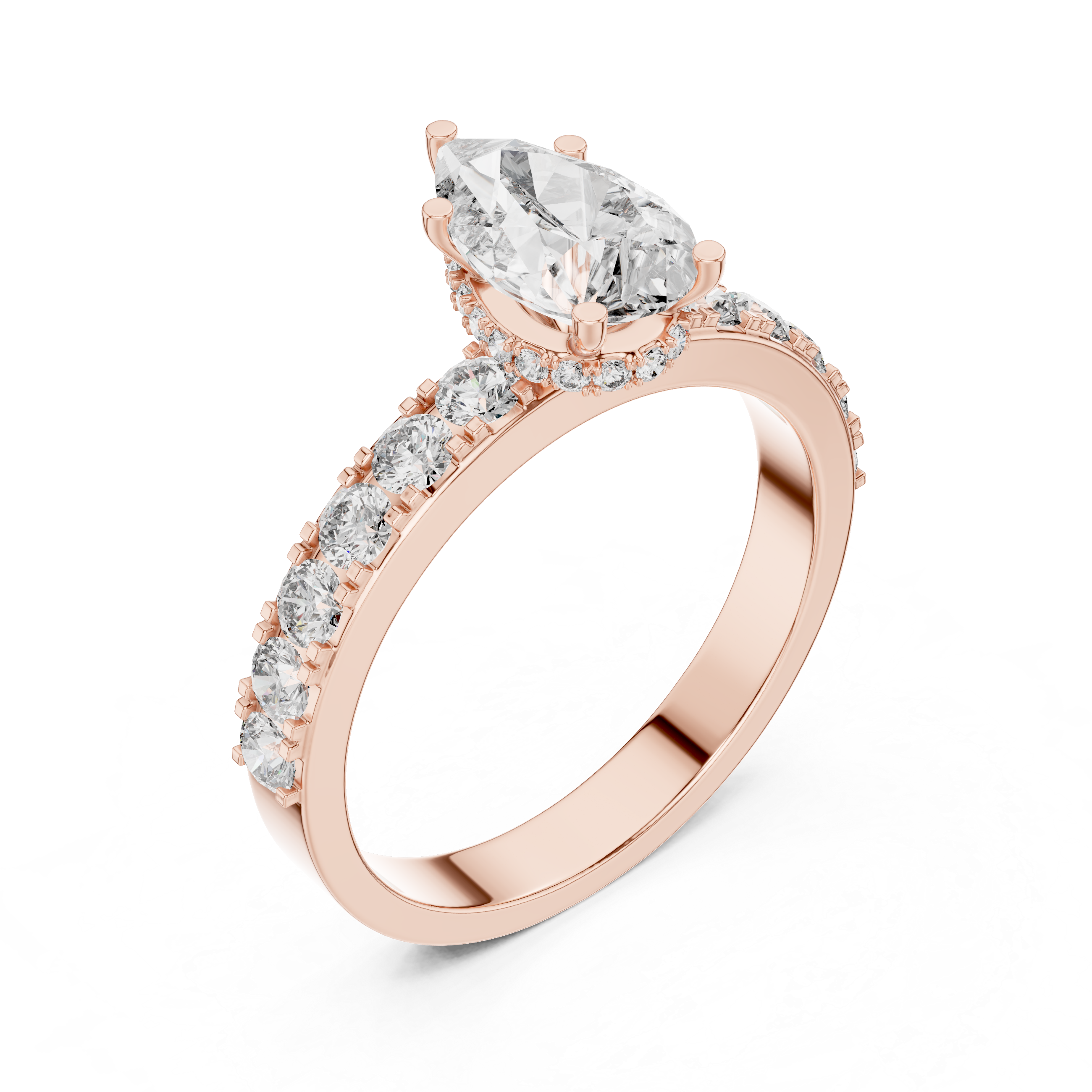 Pear-Cut Diamond Engagement Ring with Hidden Halo & Accent Shank