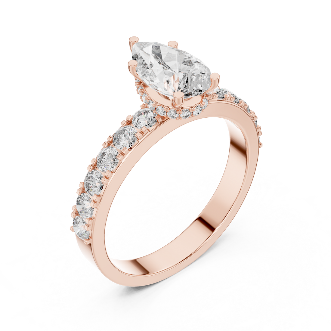 Pear-Cut Diamond Engagement Ring with Hidden Halo & Accent Shank