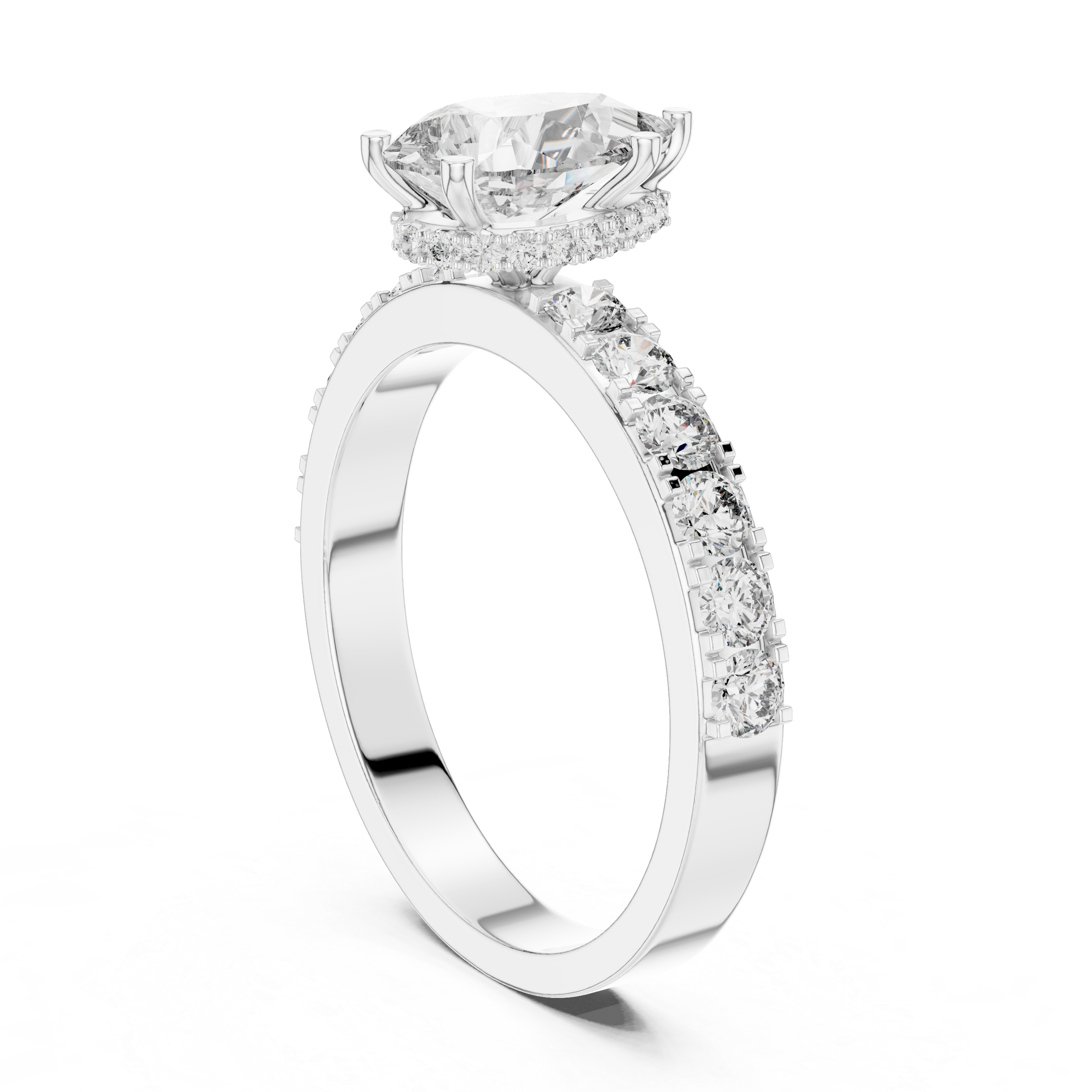 Pear-Cut Diamond Engagement Ring with Hidden Halo & Accent Shank