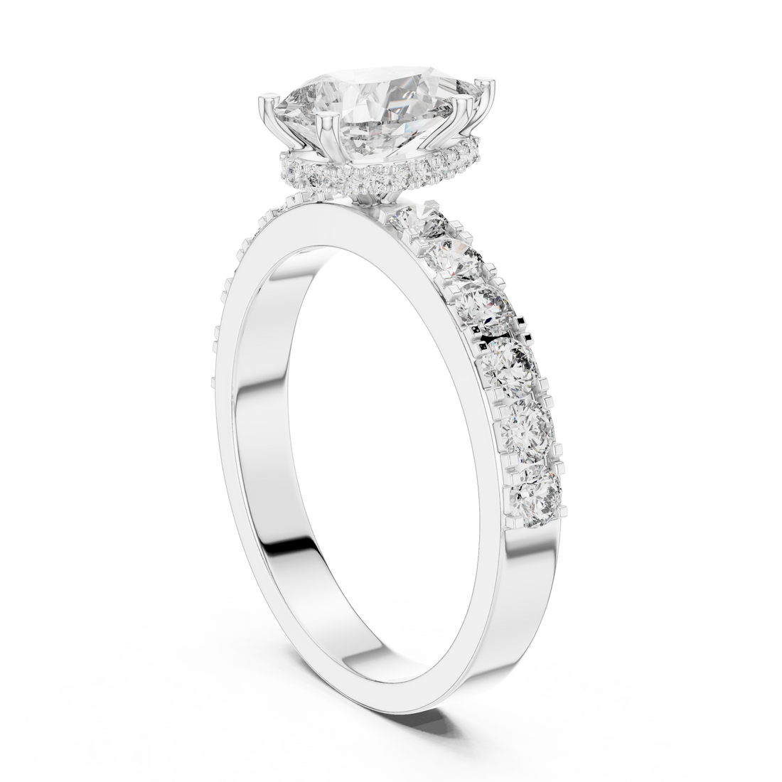 Pear-Cut Diamond Engagement Ring with Hidden Halo & Accent Shank