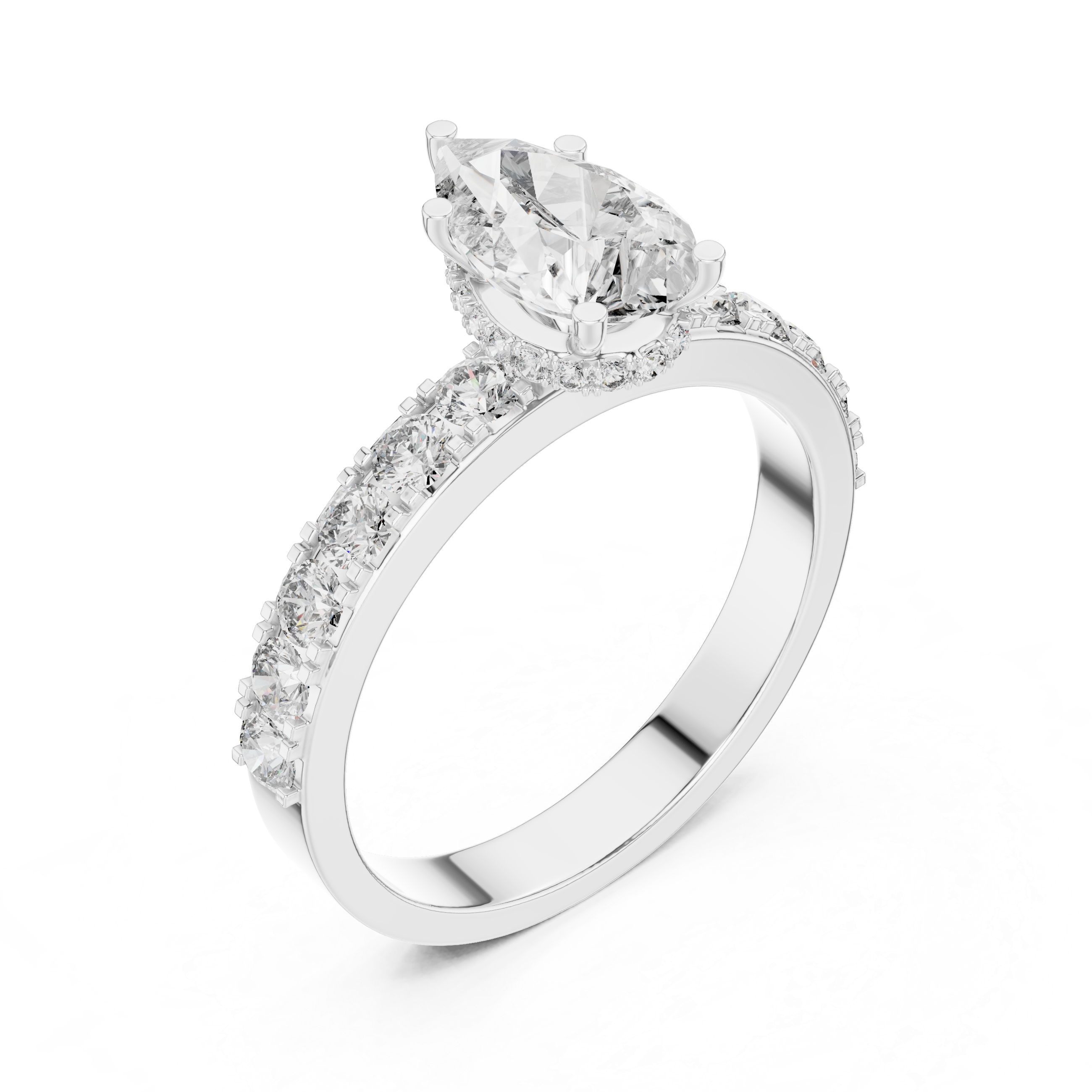 Pear-Cut Diamond Engagement Ring with Hidden Halo & Accent Shank