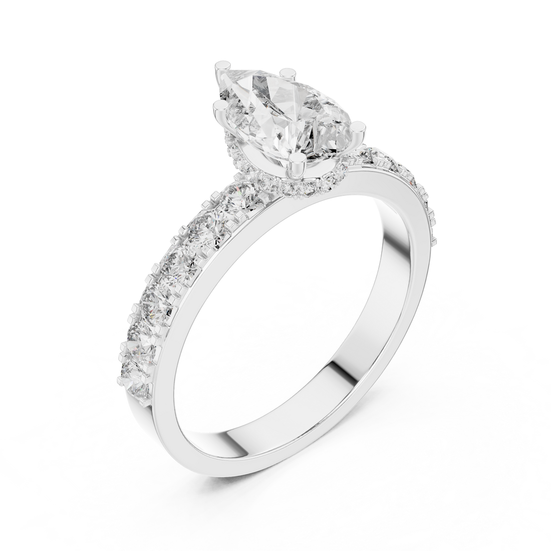 Pear-Cut Diamond Engagement Ring with Hidden Halo & Accent Shank
