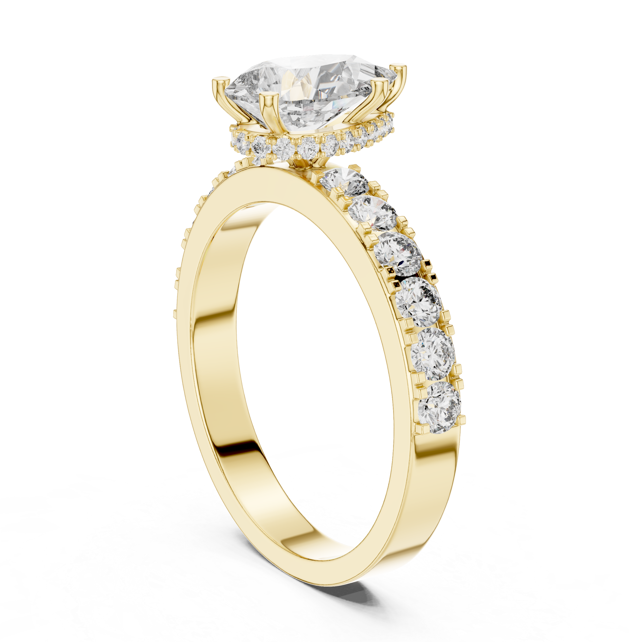 Pear-Cut Diamond Engagement Ring with Hidden Halo & Accent Shank