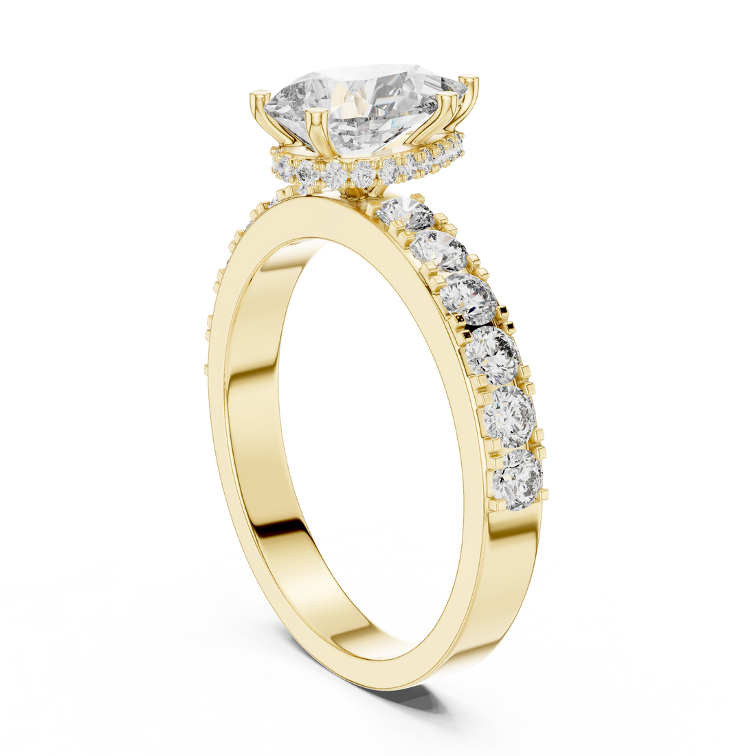 Pear-Cut Diamond Engagement Ring with Hidden Halo & Accent Shank