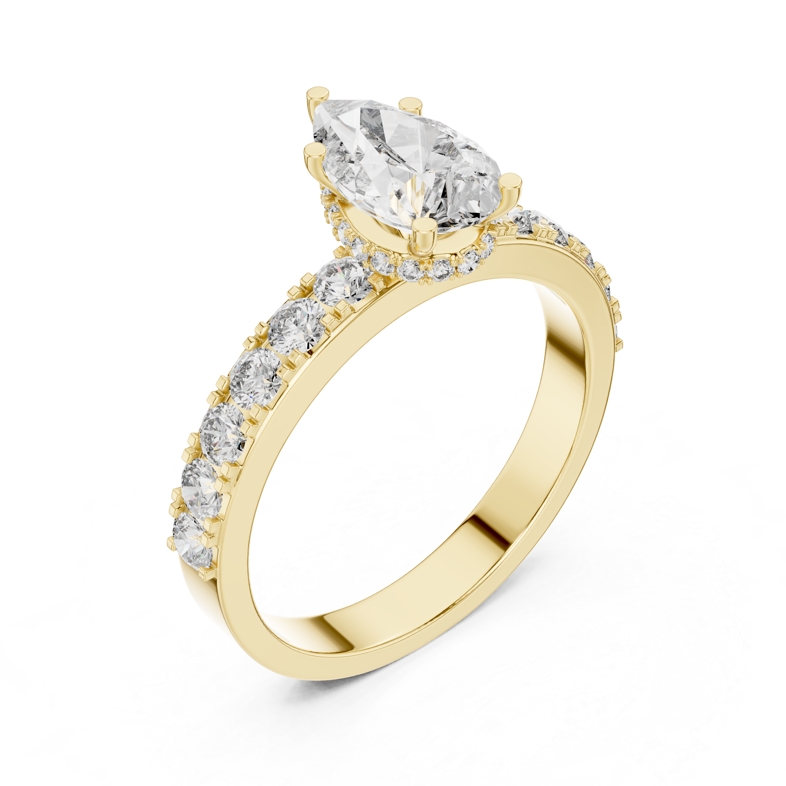 Pear-Cut Diamond Engagement Ring with Hidden Halo & Accent Shank