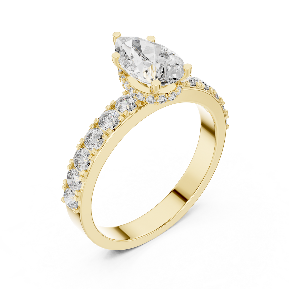 Pear-Cut Diamond Engagement Ring with Hidden Halo & Accent Shank