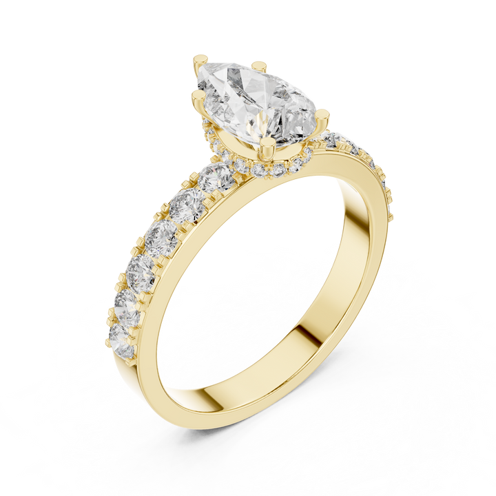 Pear-Cut Diamond Engagement Ring with Hidden Halo & Accent Shank