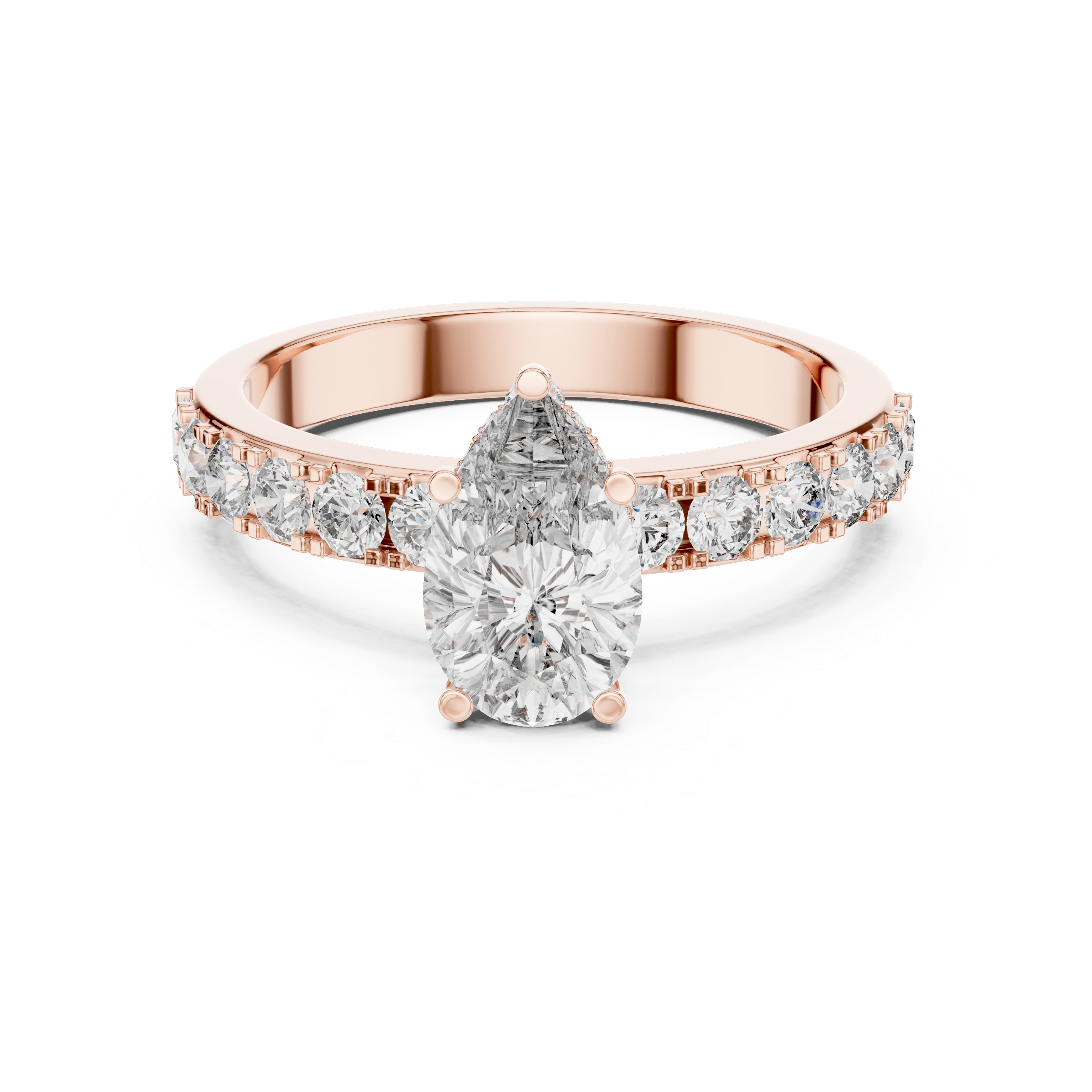 Pear-Cut Diamond Engagement Ring with Hidden Halo & Accent Shank