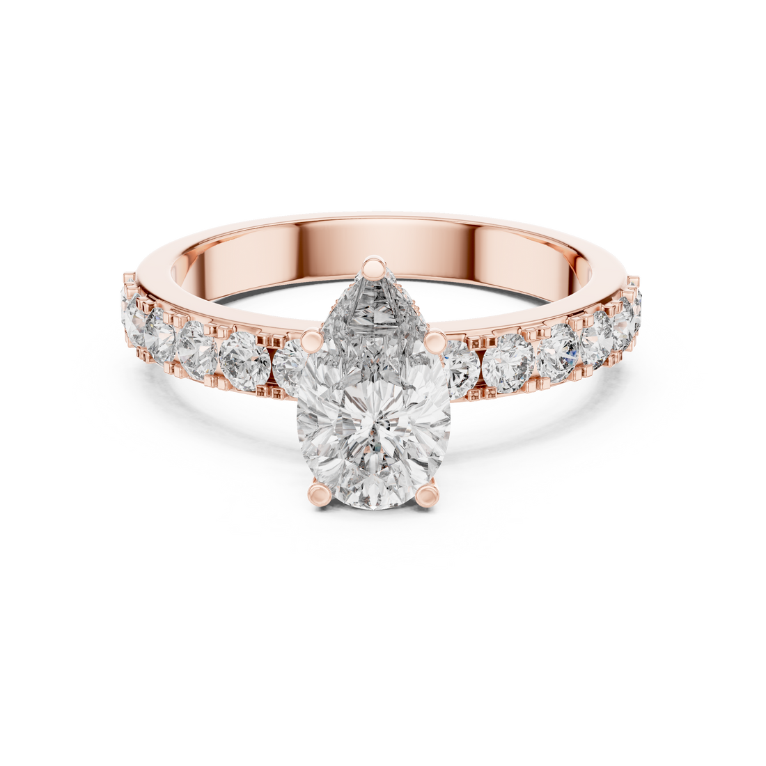 Pear-Cut Diamond Engagement Ring with Hidden Halo & Accent Shank