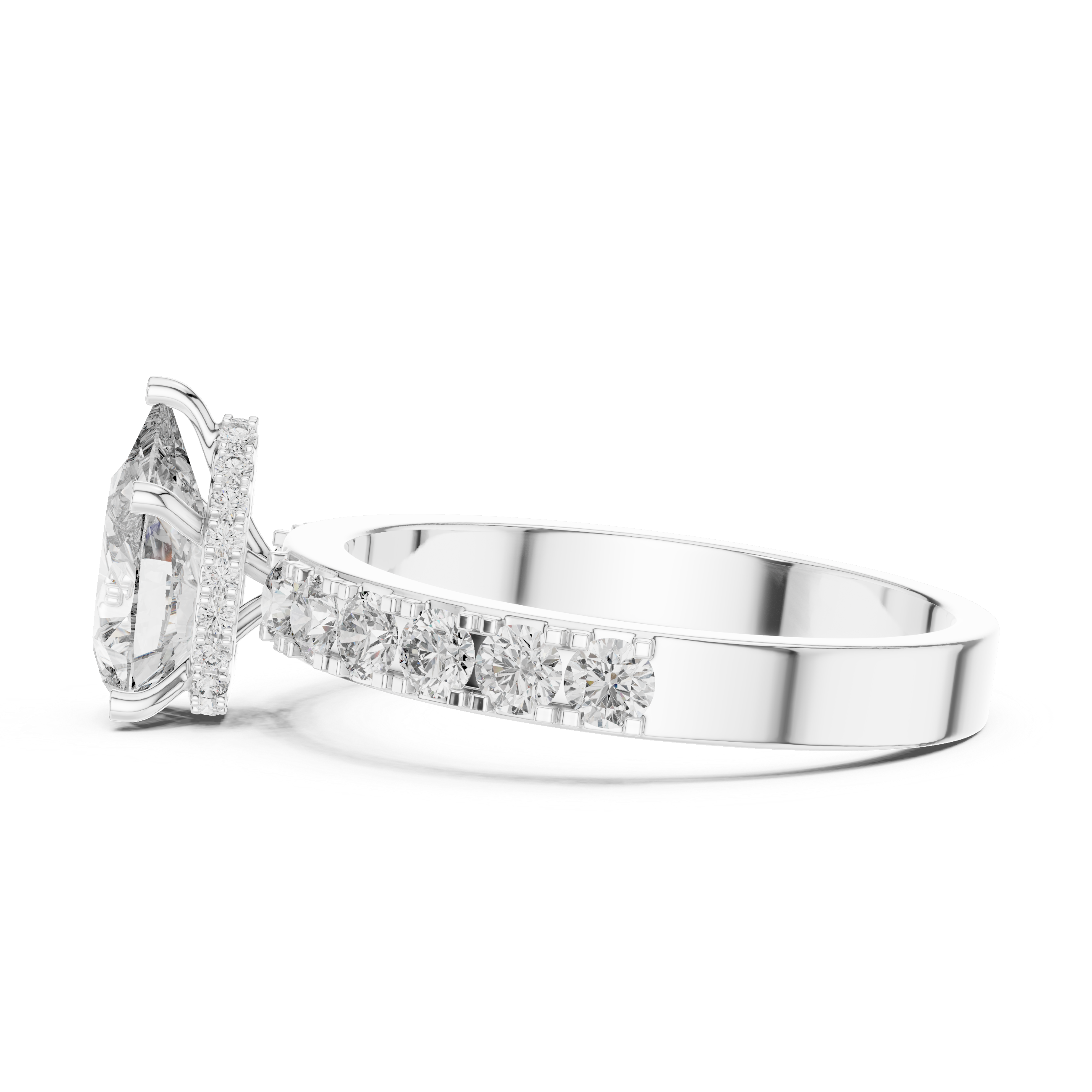 Pear-Cut Diamond Engagement Ring with Hidden Halo & Accent Shank