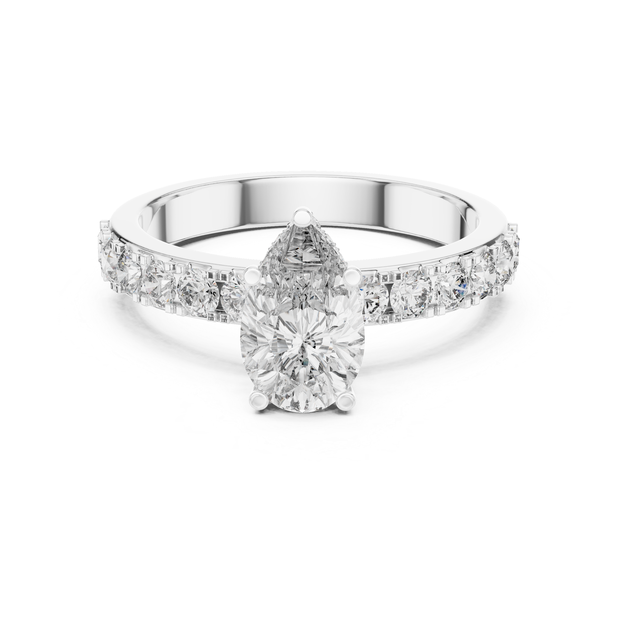 Pear-Cut Diamond Engagement Ring with Hidden Halo & Accent Shank
